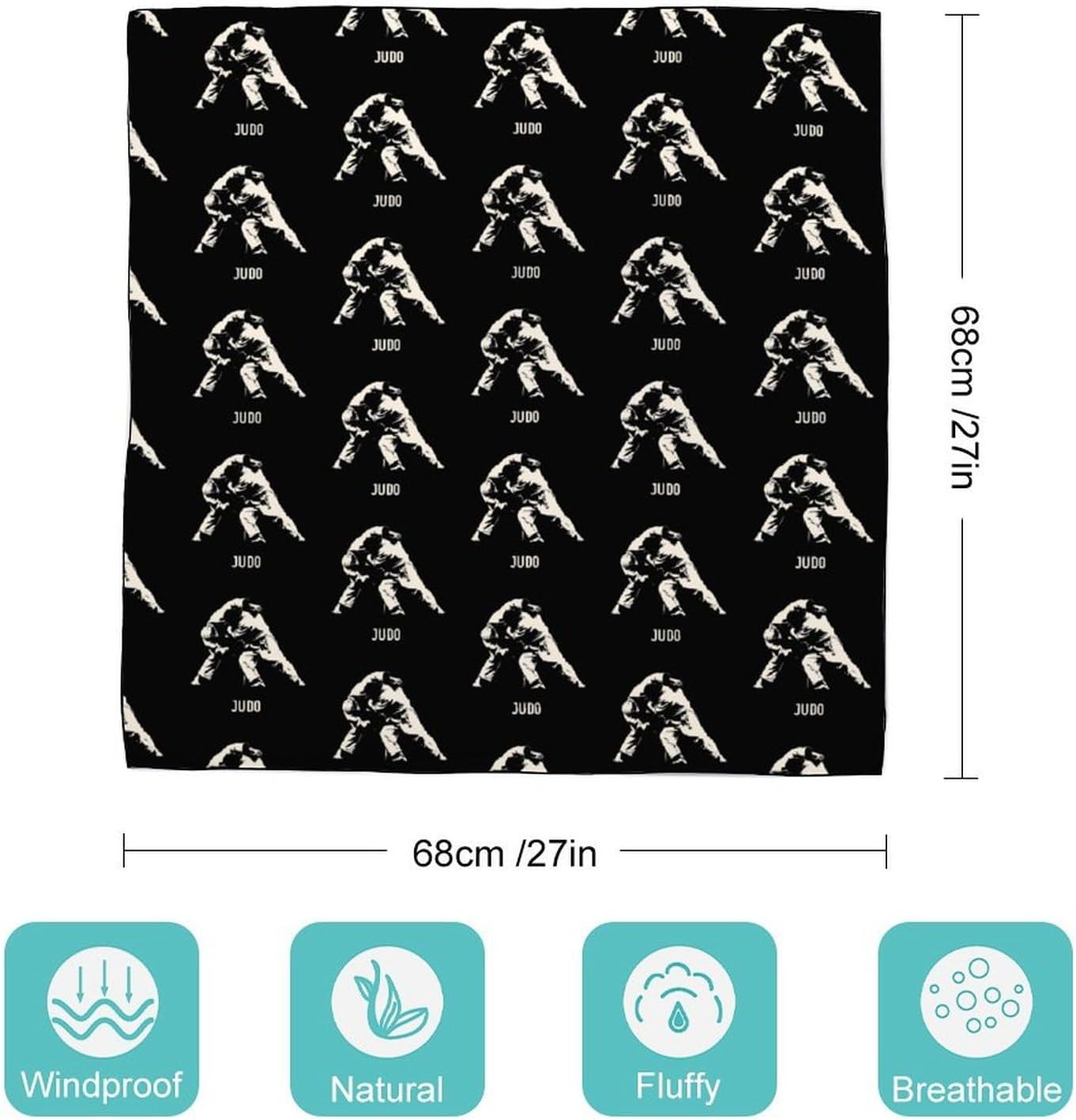 Judo Design Silk-Like Square Scarf for Women Vintage Printed Neck Scarf Bandanas Hair Scarves