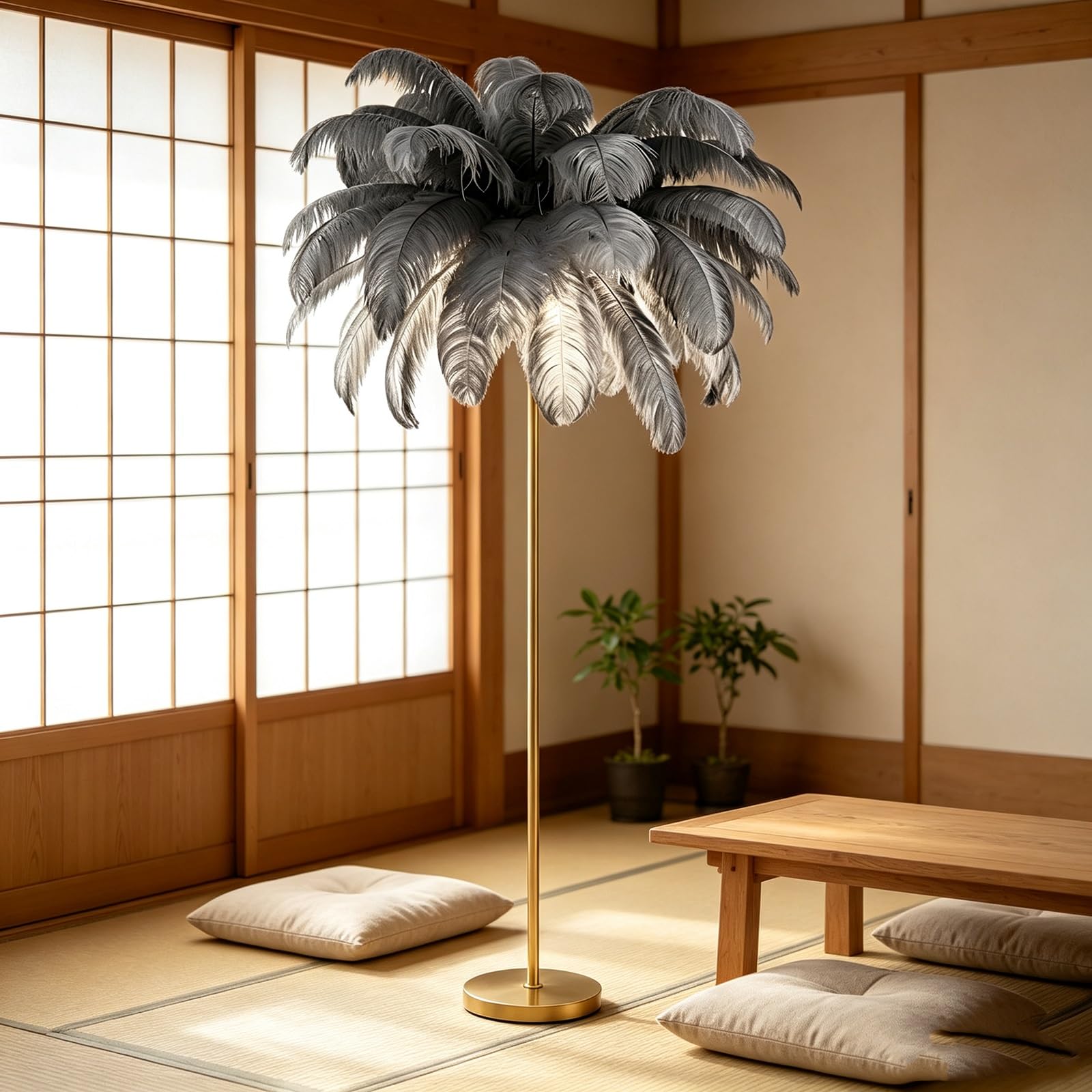 LCNDKF Space-Saving Feather Floor Lamp with Embedded LED