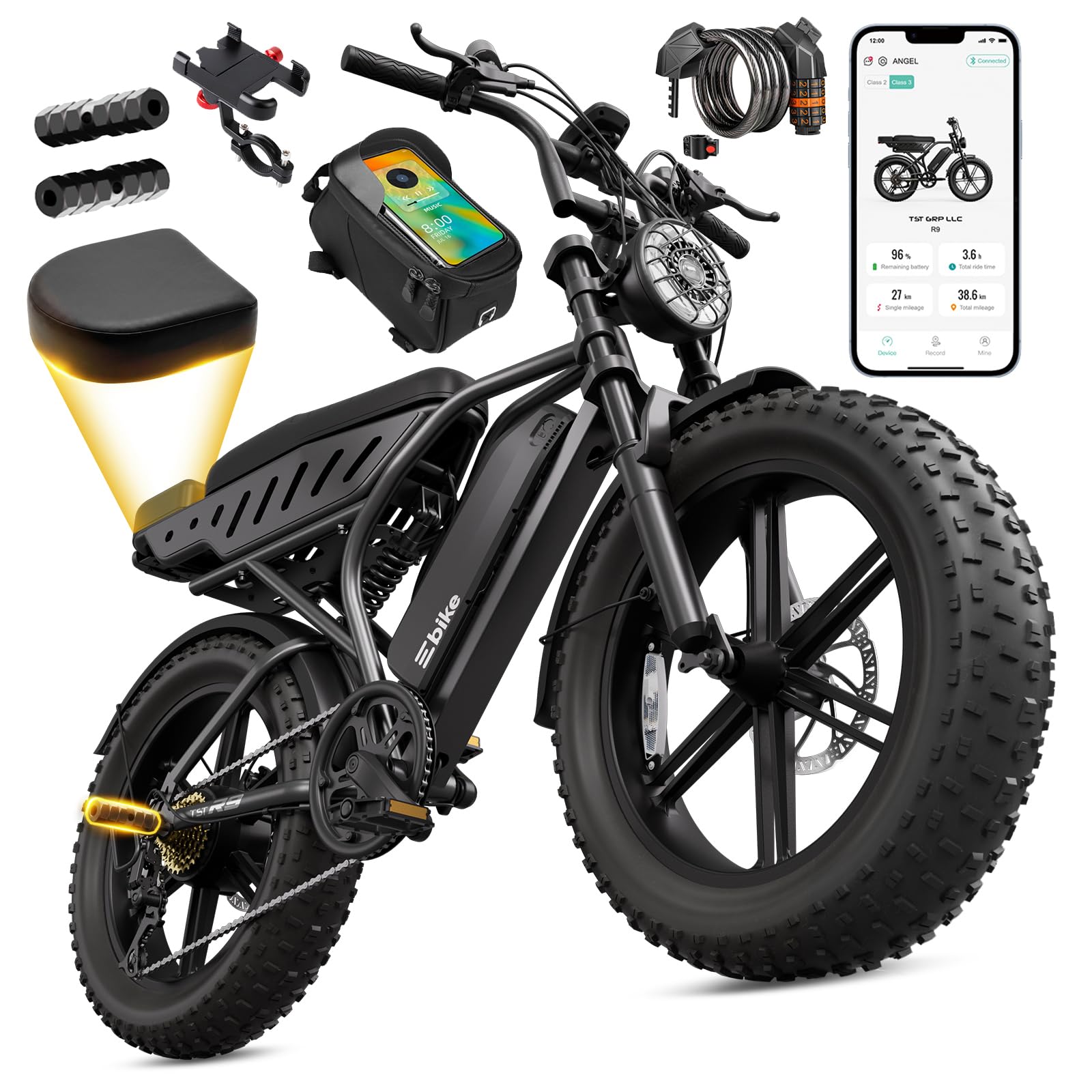 TST Electric Bike 2000W Peak Motor 48V 15/30Ah 20" x 4.0" Fat Tire EBike