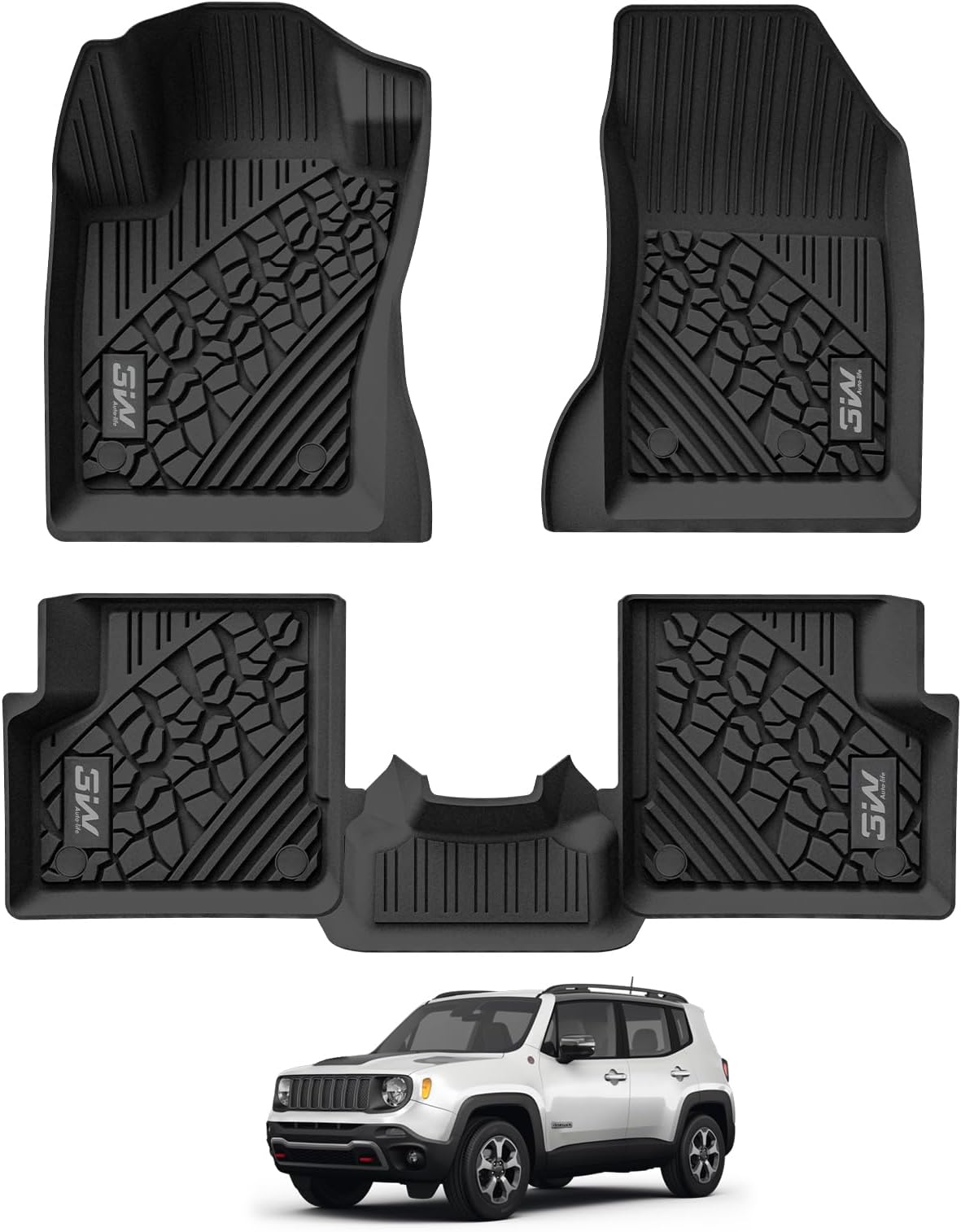 3W Floor Mats Fit for Jeep Renegade 2015-2023 TPE All Weather Custom Fit Floor Liner for Jeep Renegade 1st and 2nd Row Full Set Car Liners Black