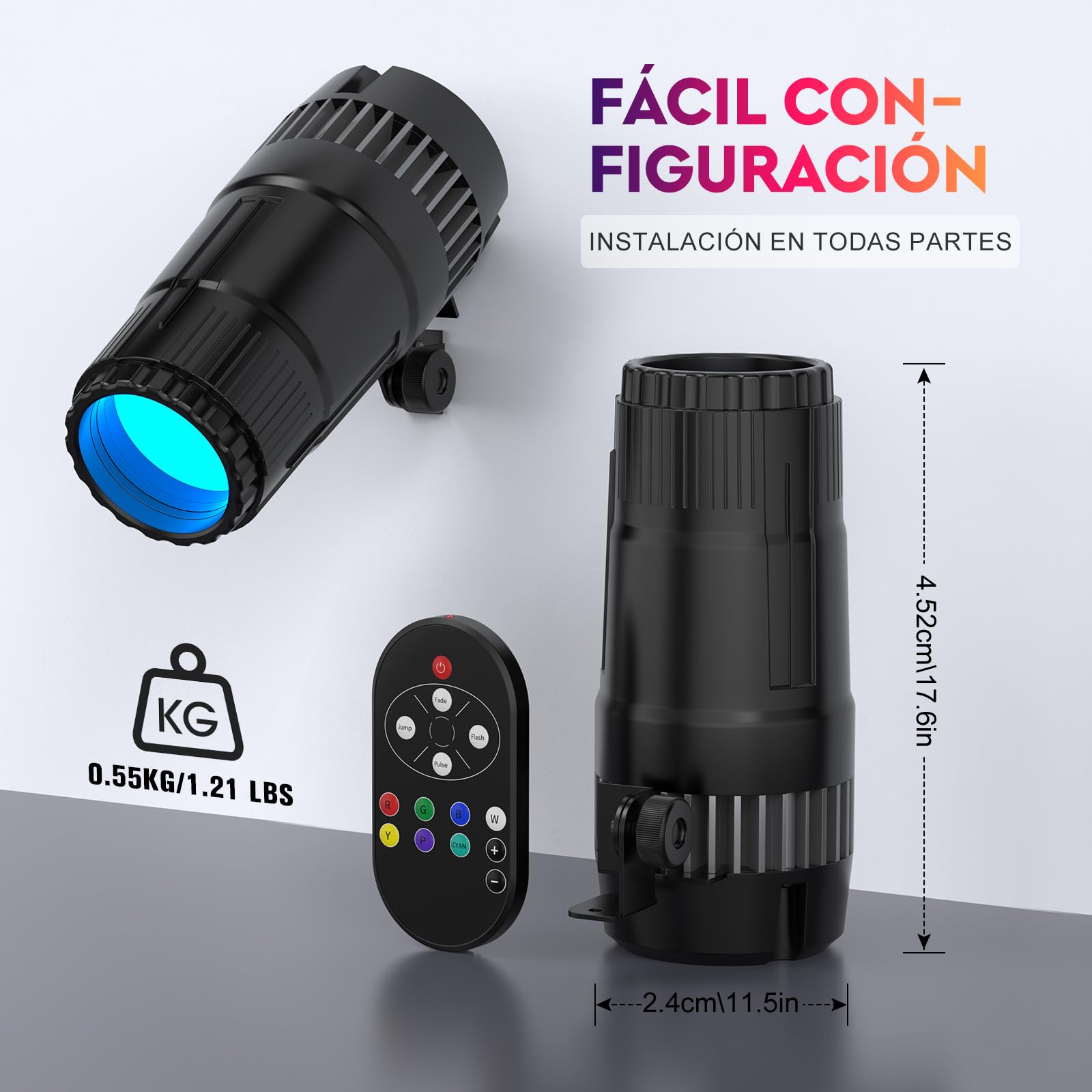 LED Pin Spot Luce 30W RVBW Beam LED Proiettore 4 modalità con Telecomando Spotlight Luce da palcoscenico per Sfera a specchio Feste Bars Matrimoni
