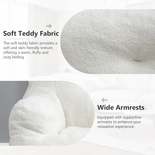 Miniatura 4 de Hison Sofá puff para adultos y niños, de tela de peluche, mullido y perezoso, relleno de esponja viscoelástica, sofá con reposabrazos para sala de