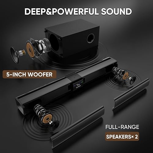 Miniatura 3 de Saiyin Barra de sonido con subwoofer, barra de sonido de 24 pulgadas para TV, barras de sonido para TV con óptica, HDMI (ARC), entradas AUX, sistema