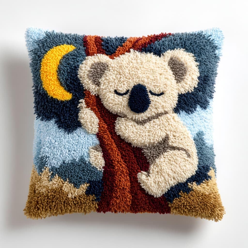 Taxpy Latch Hook Cushion Kits, Koala DIY Latch Hook Kits Pillow Printed Cushion Embroidery Needlework Craft Embroidery Kit,17x17inch