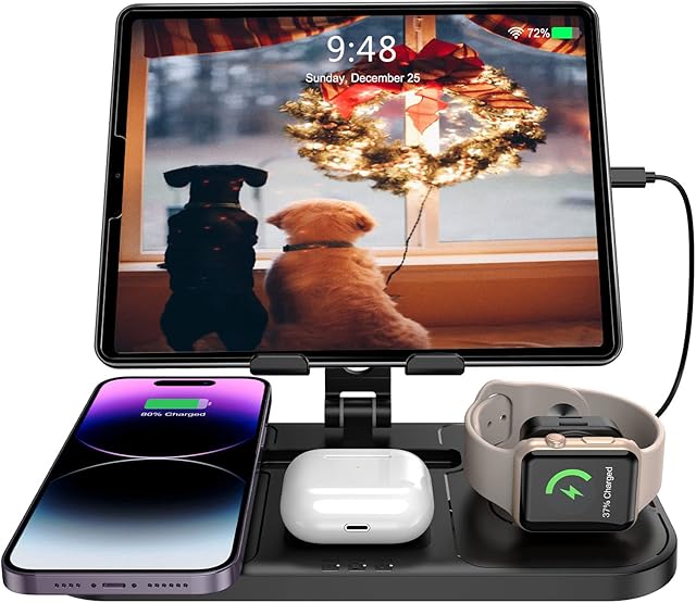 Wireless Charging Station for Apple Multiple Devices, Wired Charger for iPad Stand Tablet Holder, Wireless Charger for iPhone 14 Pro Max/13/12, AirP od Pro 3/2, Watch Charger for Apple Watch 8/7/6/SE