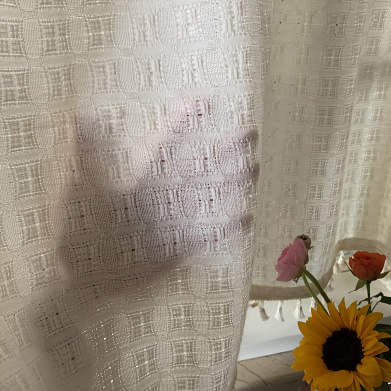 V3VOGUE Tenda Corte da Cucina in Stile Rustico all'Uncinetto - Tenda Finestra Mezza in Cotone E Lino - Tendine Porta, 1 Pezzo, Romantico, Eleganti retrò, per Bagno caffè Armadio Libreria