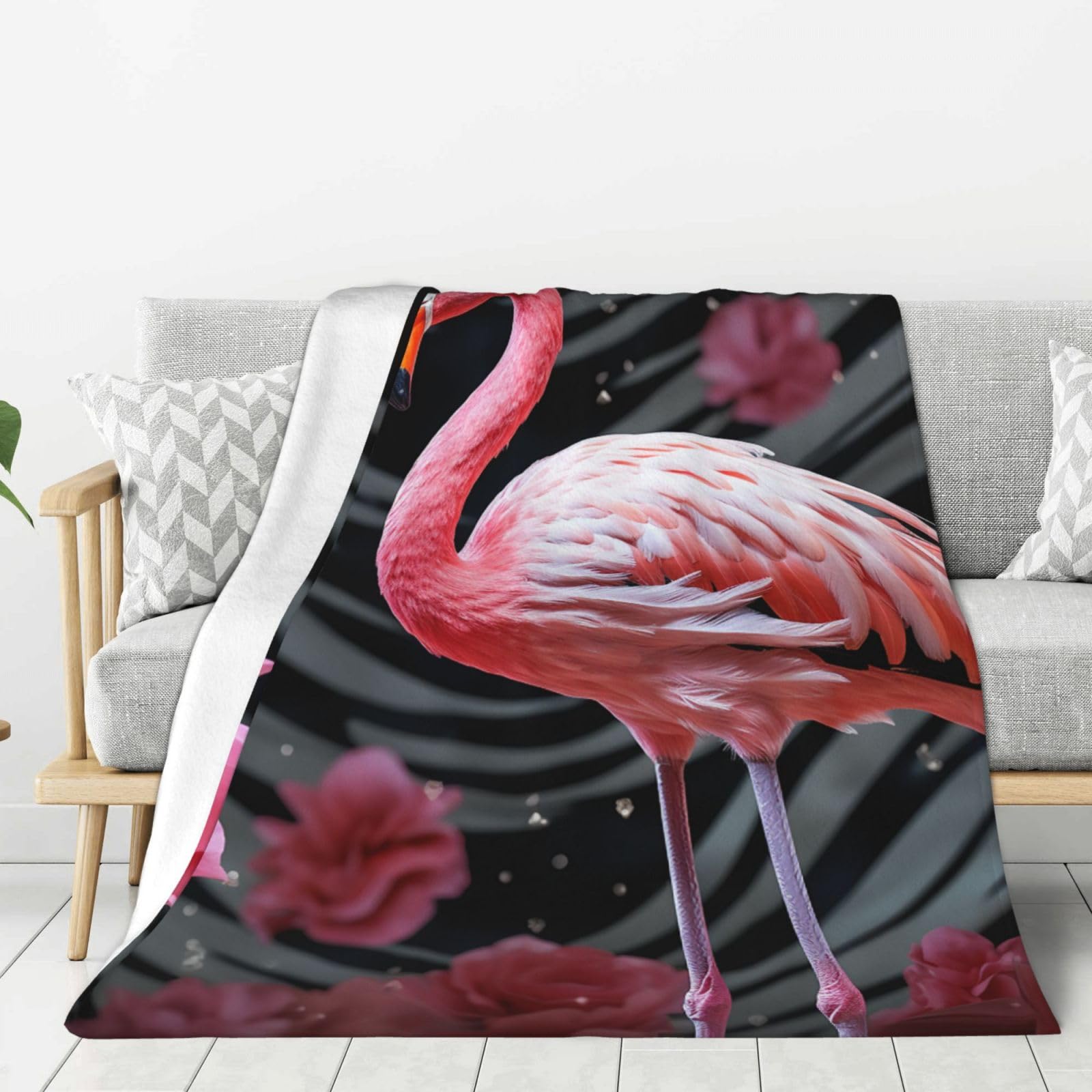 Pink Flamingo Throw Blanket Plush Flannel Fleece Blanket, Soft Lightweight Cozy Blankets 80"X60" for Bed Couch Sofa Travel