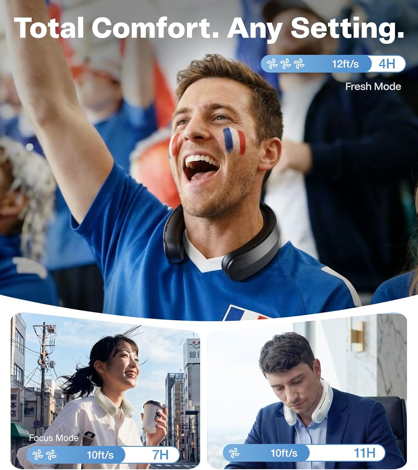 TORRAS LiTE Neck Fan, Industry’s Strongest Wind Power, Portable Neck Fan with 14H Battery, 360° Cooling Neck Fan, Lightweight & Foldable Neck Fans for Outdoor, Travel, Gifts for Man, Women, Blue