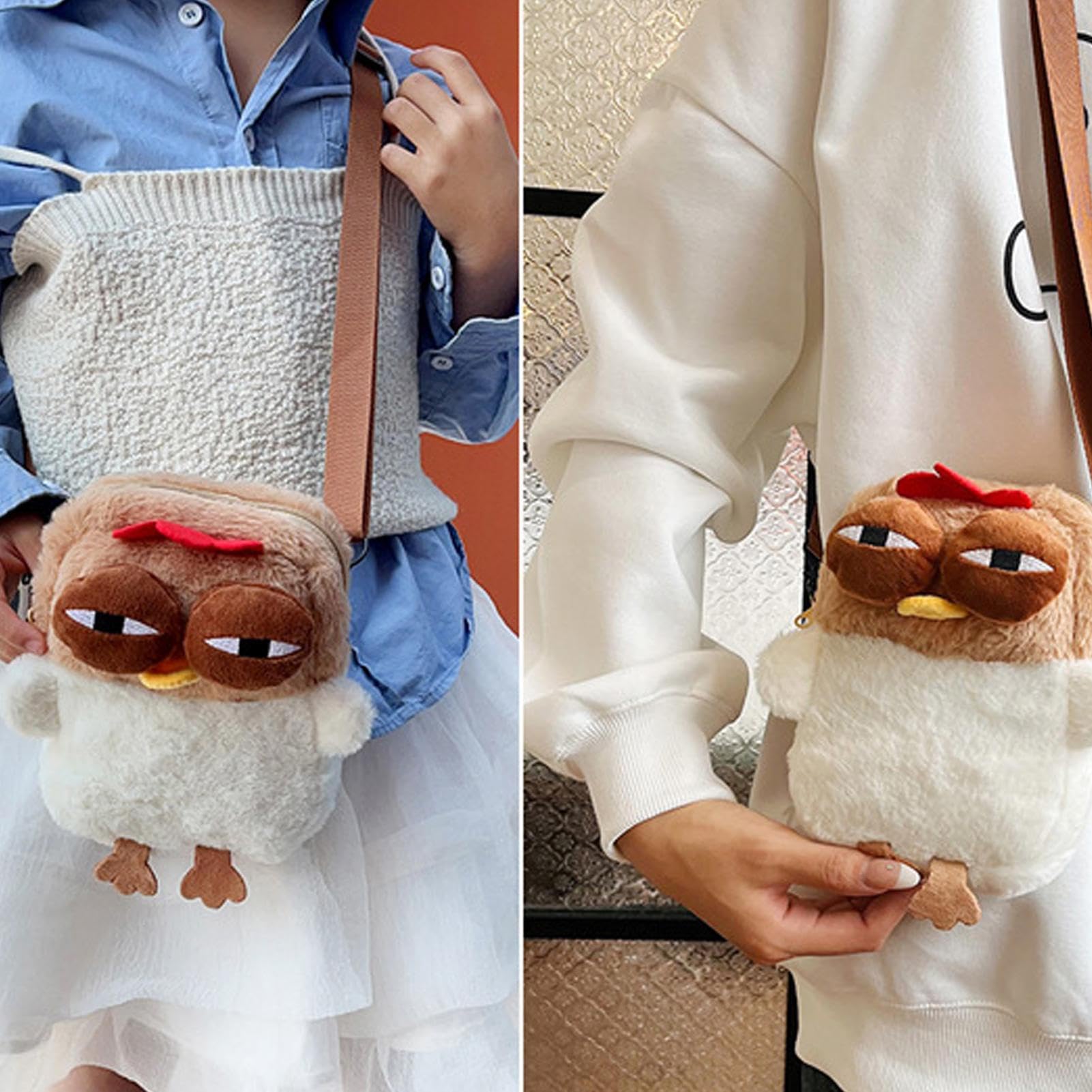 Chicken Shoulder Bag, Zipper Plush Animal Purse, Soft Stuffed Bag, Compact Cross-Body with Adjustable Strap, Ideal for Kids, Toddler, Boys, Girls, Travel, School, Playtime