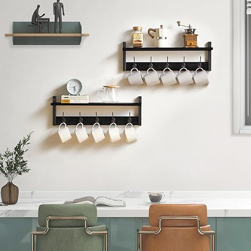 Miniatura 3 de YMYNY Perchero montado en la pared, juego de 2 ganchos de entrada, con 10 ganchos, estante flotante de pared de 47.2 pulgadas con perchero para