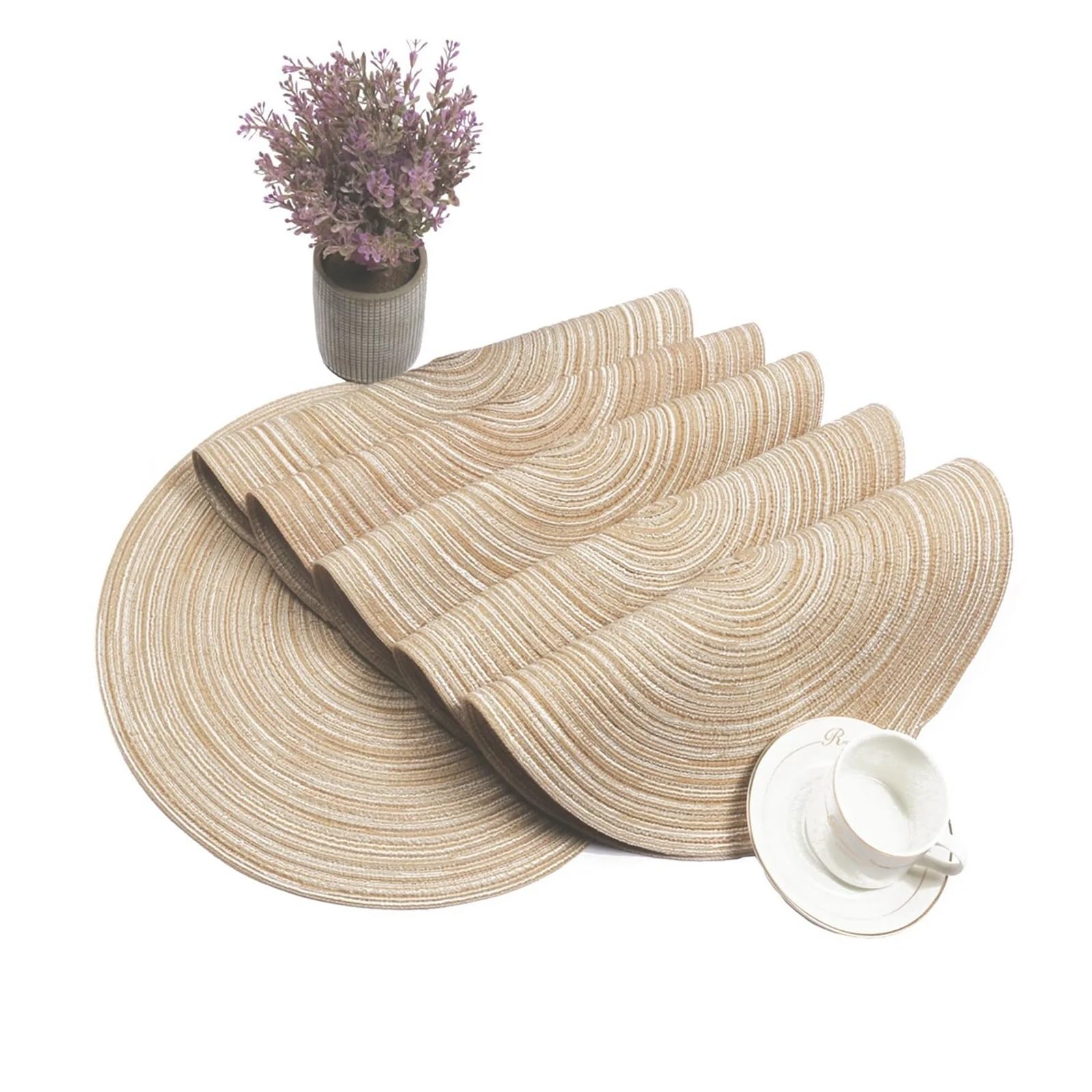 6 Sets de Table Ronds tressés de 38 cm lavables pour votre Cuisine