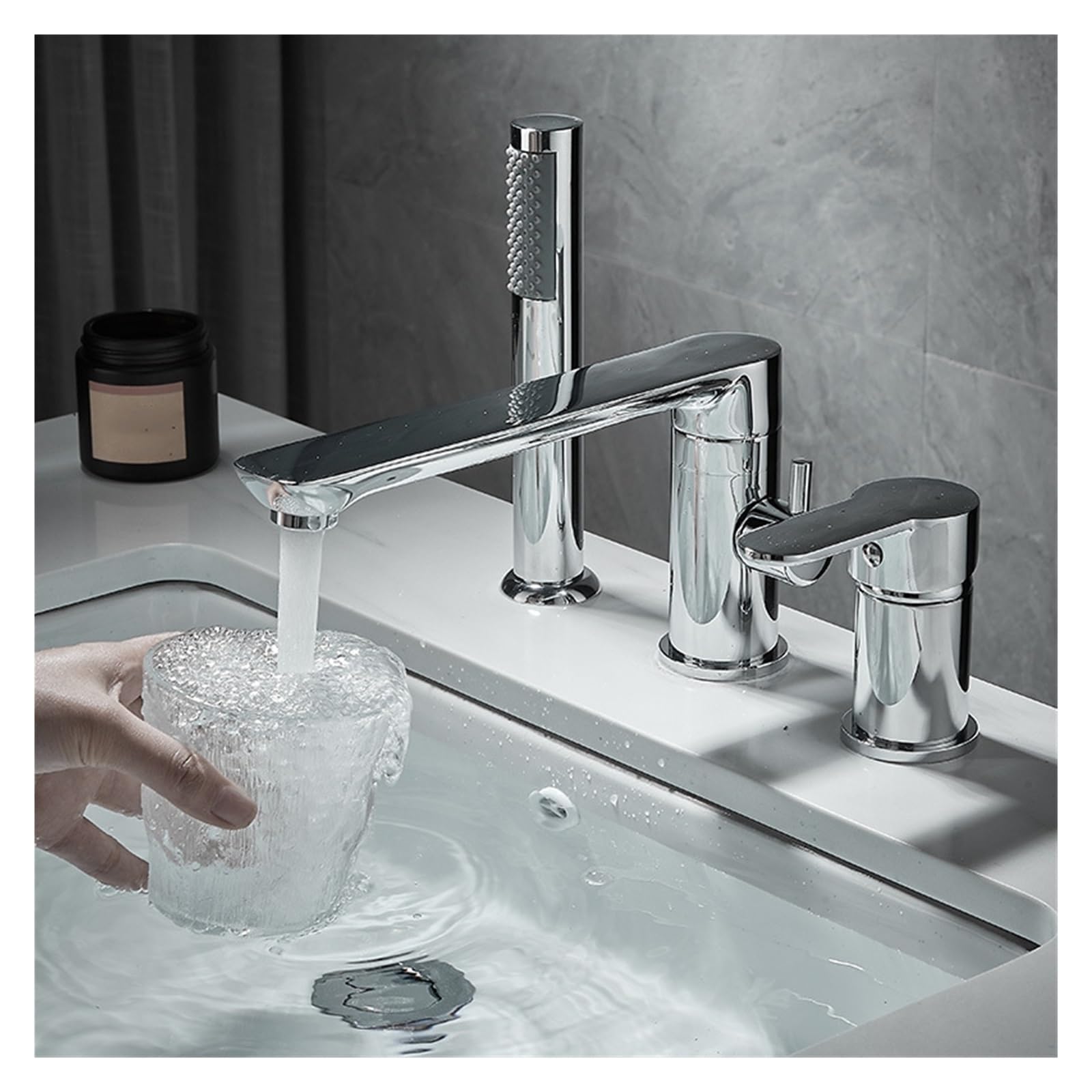 Dfghnbvc Chrome Brushed Gold Bathroom Widespread Basin Faucets Solid Brass Sink Mixer Hot Cold Lavatory Vessel 3 Holes With Spray Black Mixer Tap Faucet,