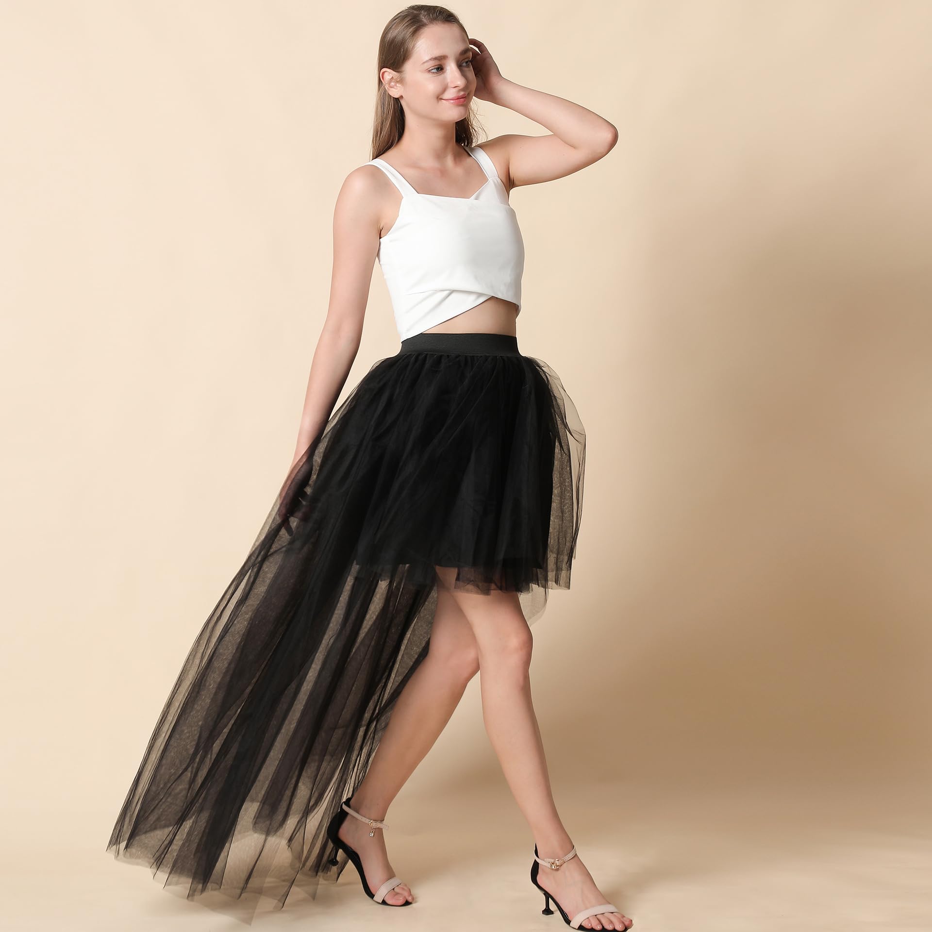 Falda Tutu de Tul para Mujeres, Falda elástica de Hada de Cintura Alta para Fiesta, Falda Midi asimétrica Tutu A-Line con Capas