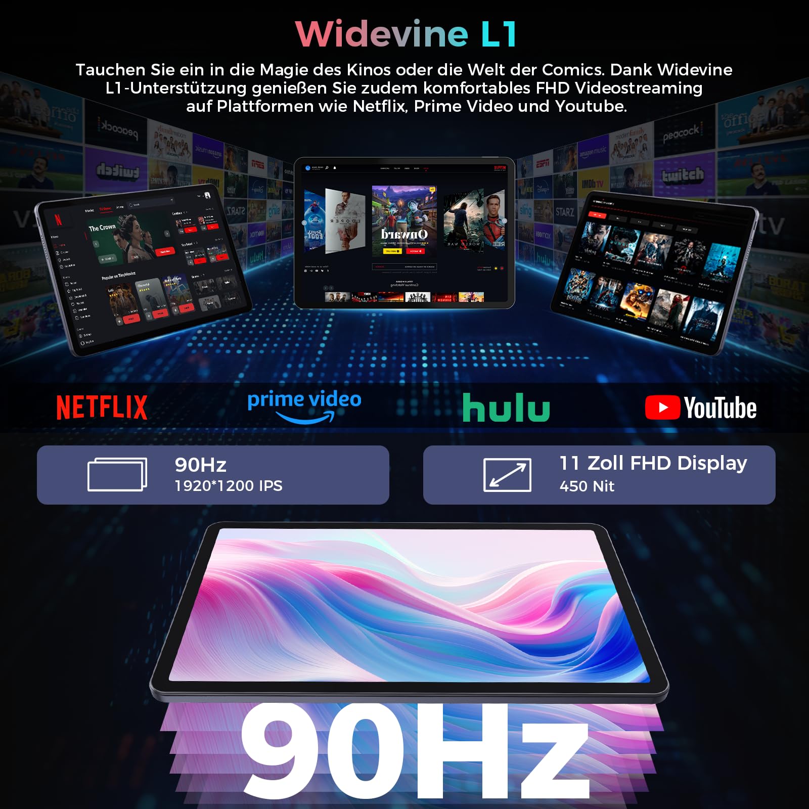 2026 Tablet 11 Zoll Android 16 Tablets, 32GB RAM+128GB ROM/1TB TF, 8000mAh Tablet Octa-Core 1920 * 1200 IPS, 5+13MP/Widevine L1/18W Schnellladung