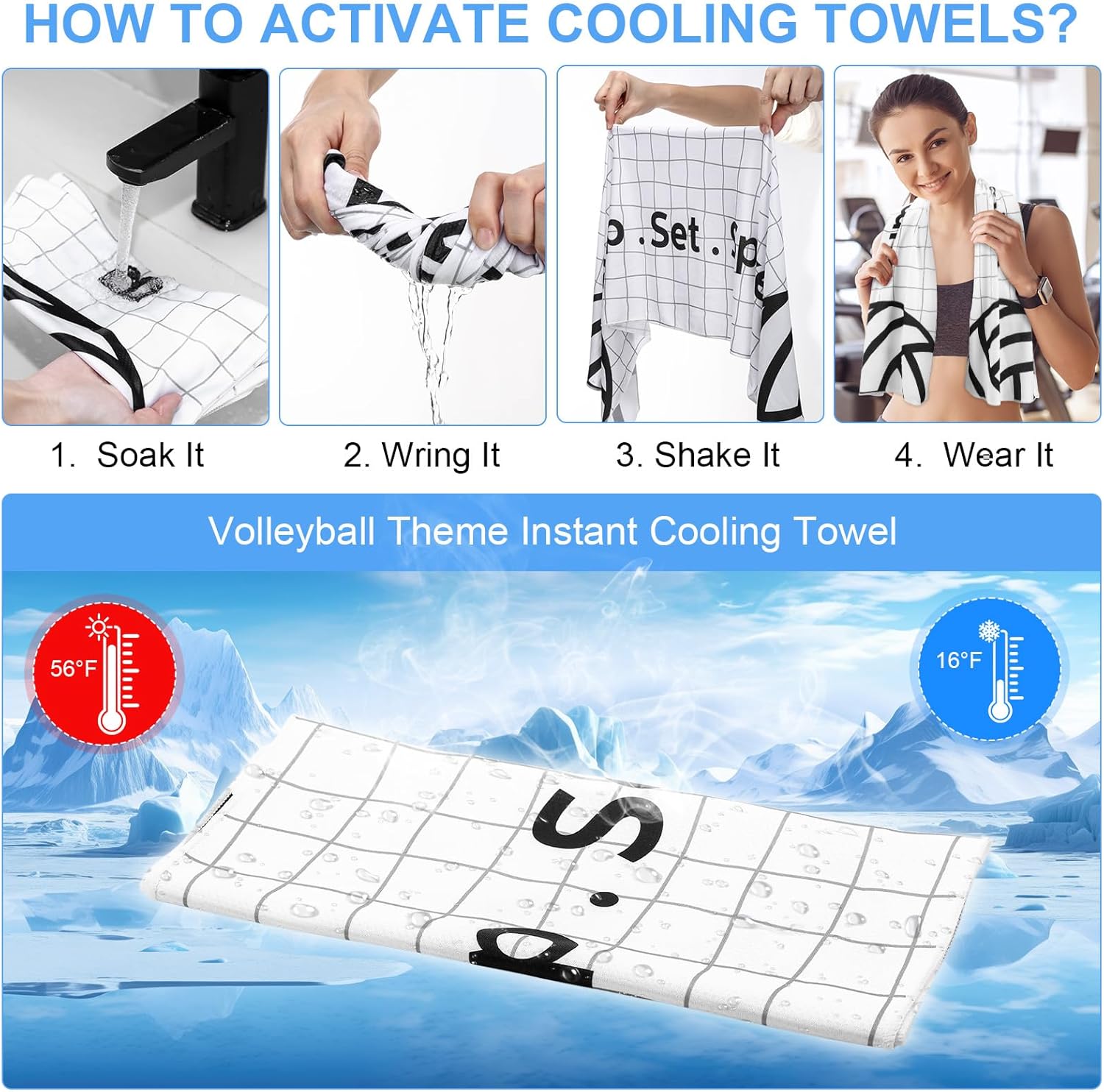 Talltalk 12 Pcs Volleyball Cooling Towel and Drawstring Bag Set Volleyball Party 40 x 12 Inch Cooling Towels with Drawstring Bags for Team Gifts Goodie Gift Bag Birthday Decorations