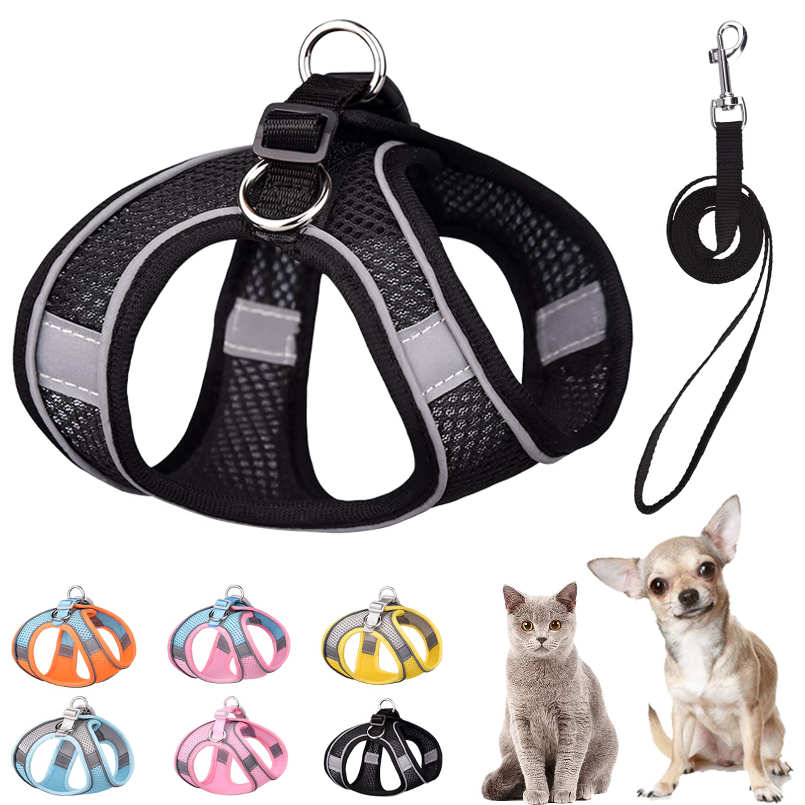 PETPUBGNZS Soft Small Dog Harness and Leash Set Mesh Puppy Harnesses Leash Easy Walk Dog Harness Vest Adjustable Reflective No Pull Dog Harnesses for