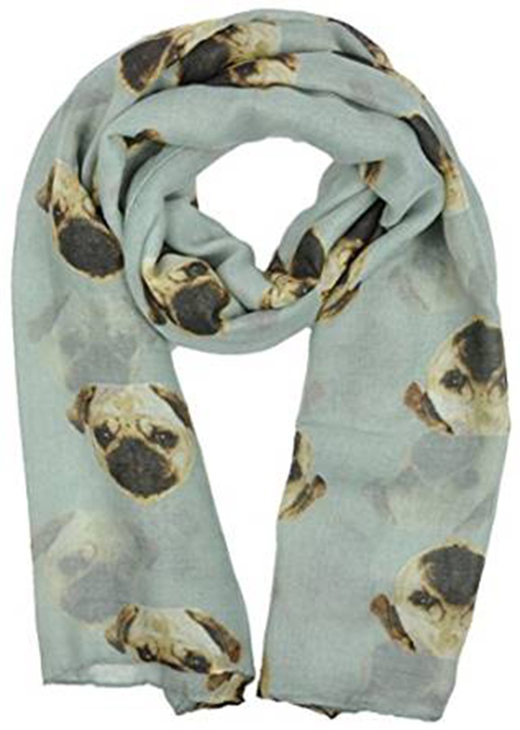 World Of Shawls Women's Pug Dog Silver Pug Dog, Dachshund Dogs, Spaniel Dog Print Scarf - All Seasons Lovely Soft Scarf Wraps Shawl Scarves (Pug Dog Silver)