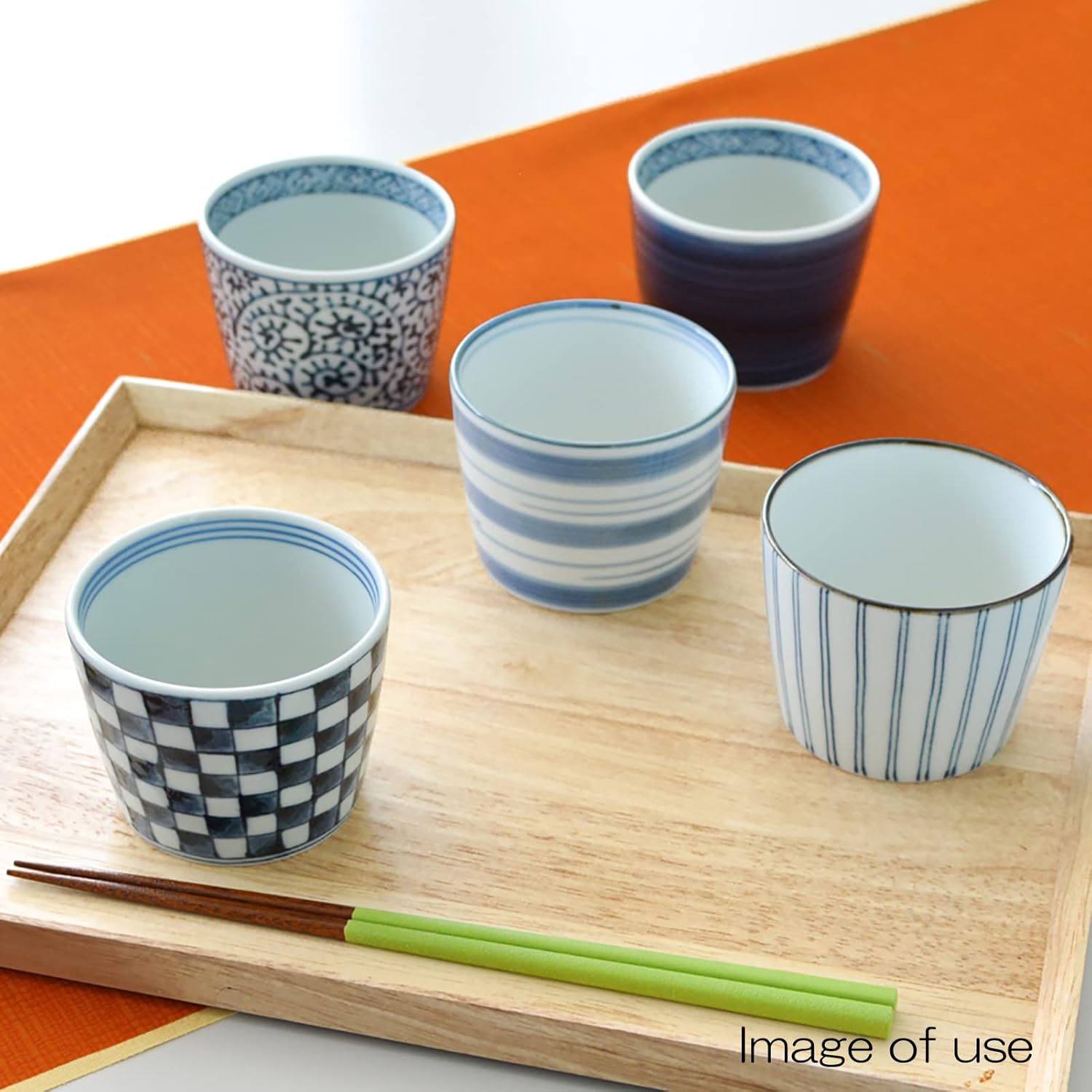 Saikai Pottery 31854 Hasami Ware Porcelain Buckwheat Choko Cup, Aigoya Picture Change, Cosmetic Box, 6.8 fl oz (200 ml), Set of 5