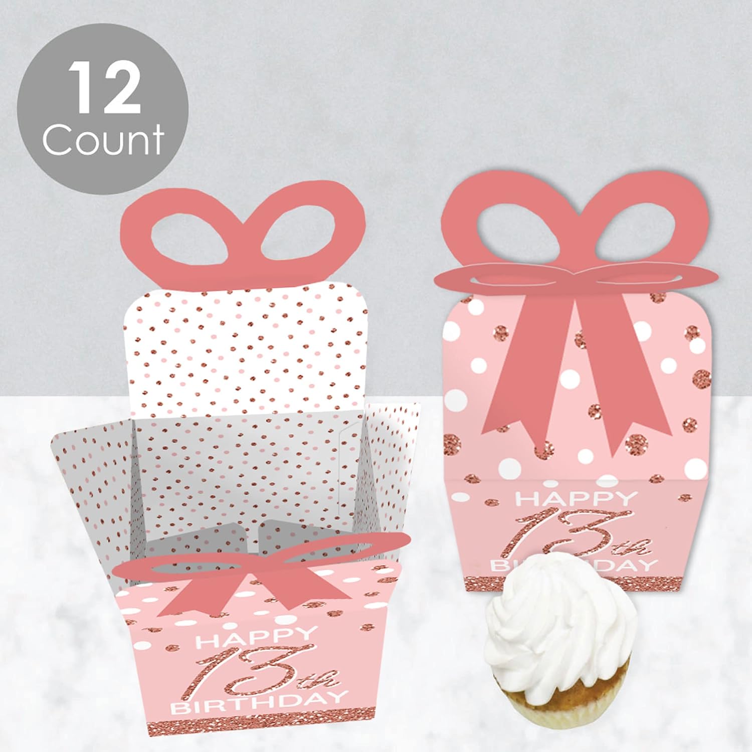 Pink Rose Gold 13th Birthday Favor Gift Boxes - Bow Boxes - Set of 12 image 3
