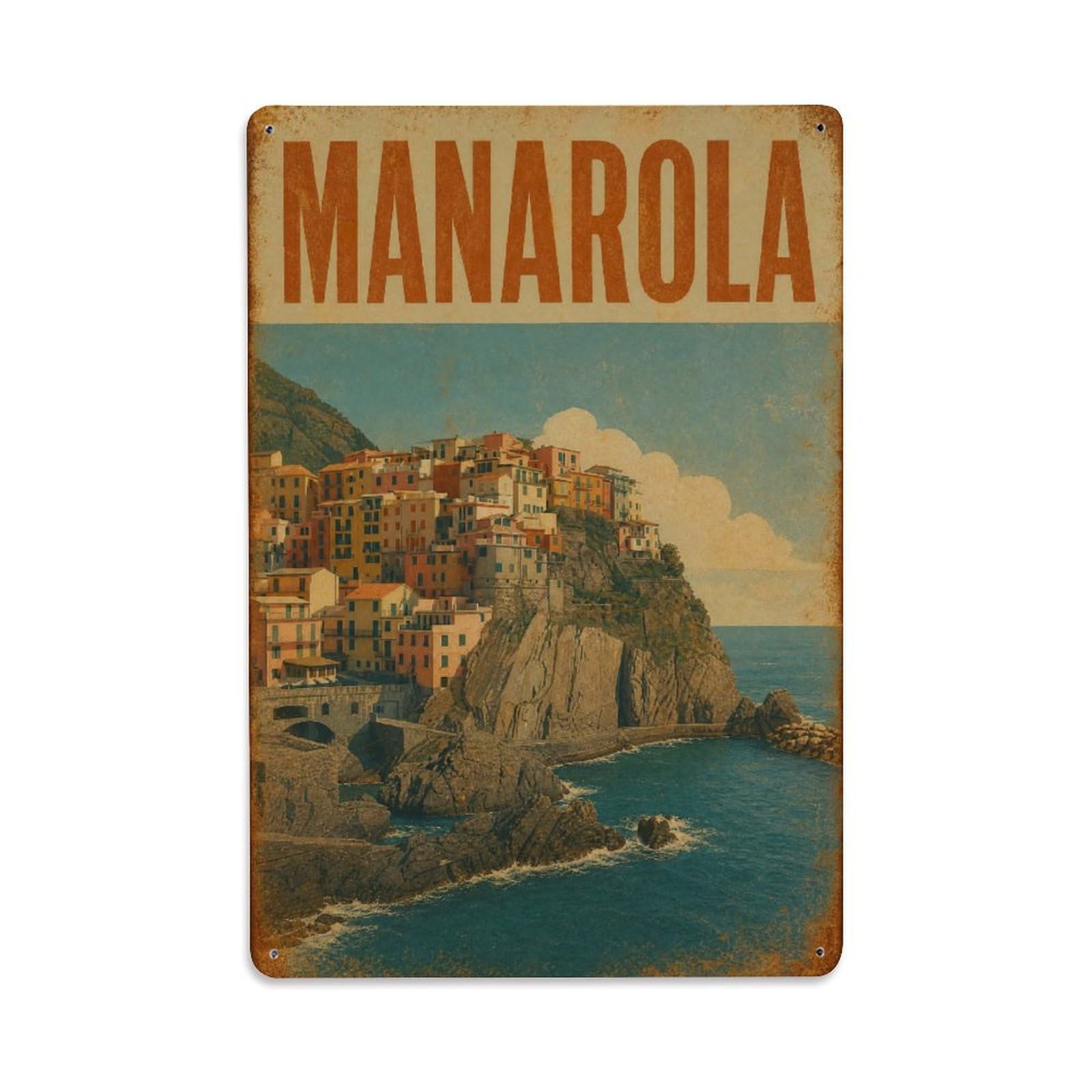 Huiyhb 8X12inch(20X30cm) Vintage Travel Manarola Seaside Village Coastal Gem Italy Metal Tin Sign