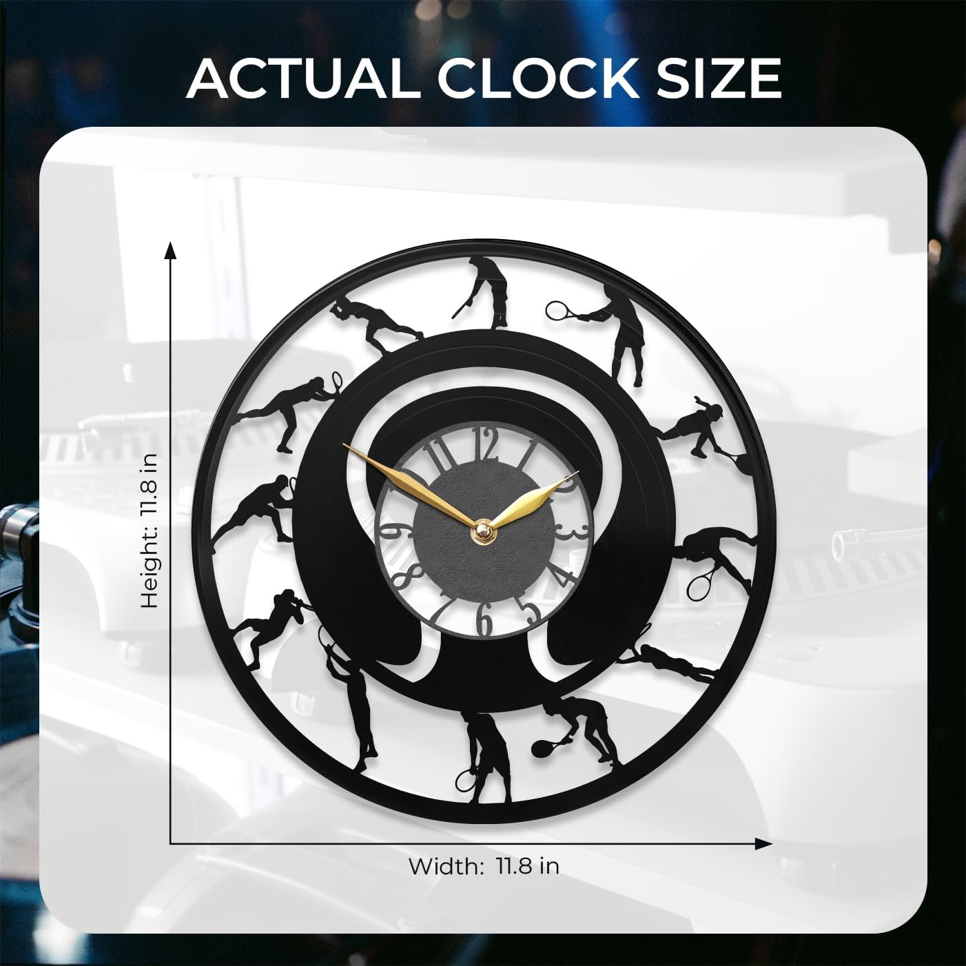 Tennis Wall Clock – Sports Decor for Enthusiasts, Unique Tennis Player Silhouette Design, for Tennis Lovers, Black image 3