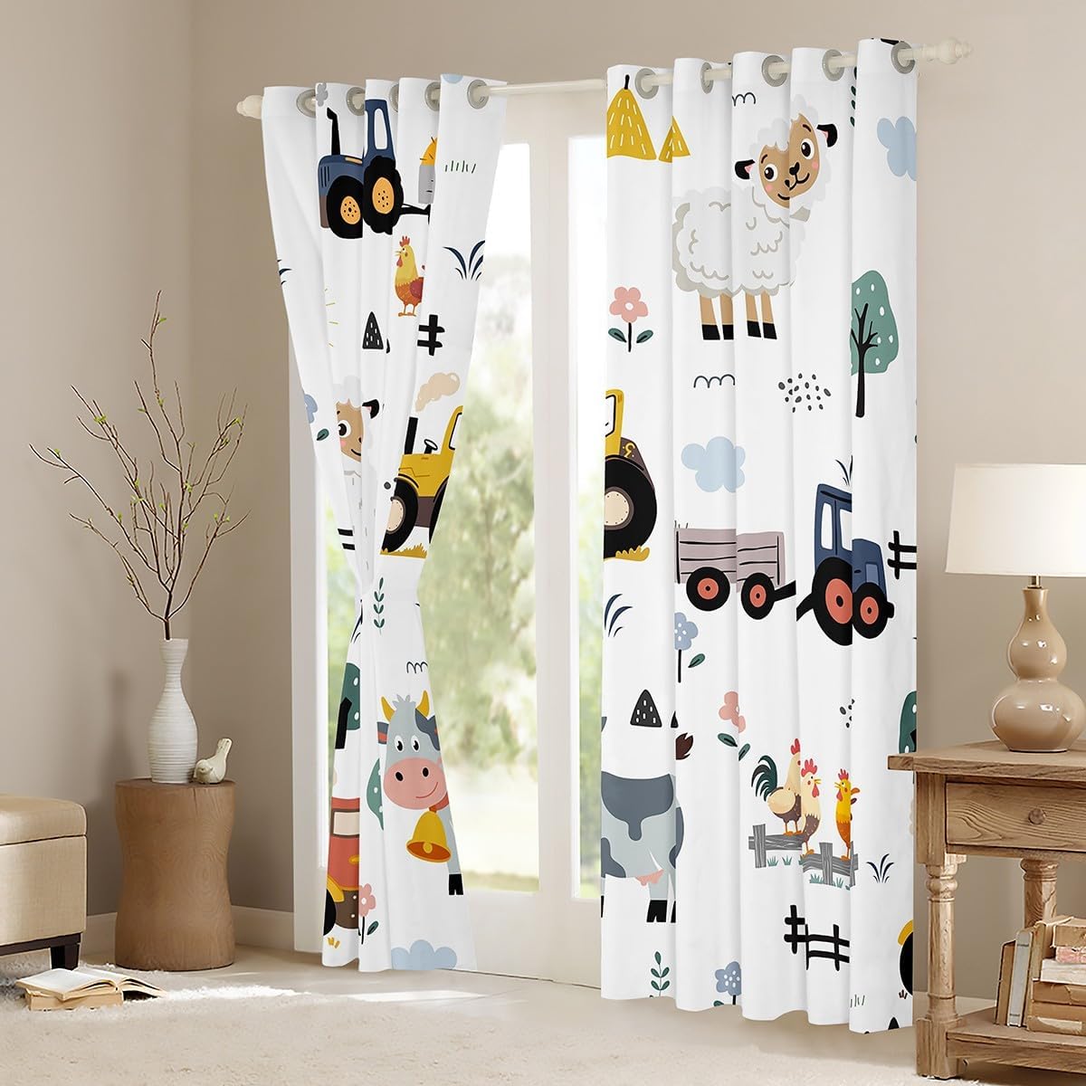 Tractor Darkening Dreapes (2 Panels, 42 x 84 Inch) Cartoon Farm Equipment Trucks Curtains for Bedroom Living Room Kids Boys Decor Farm Animal Blackout Curtains Farm Nursery Decor Window Treatments