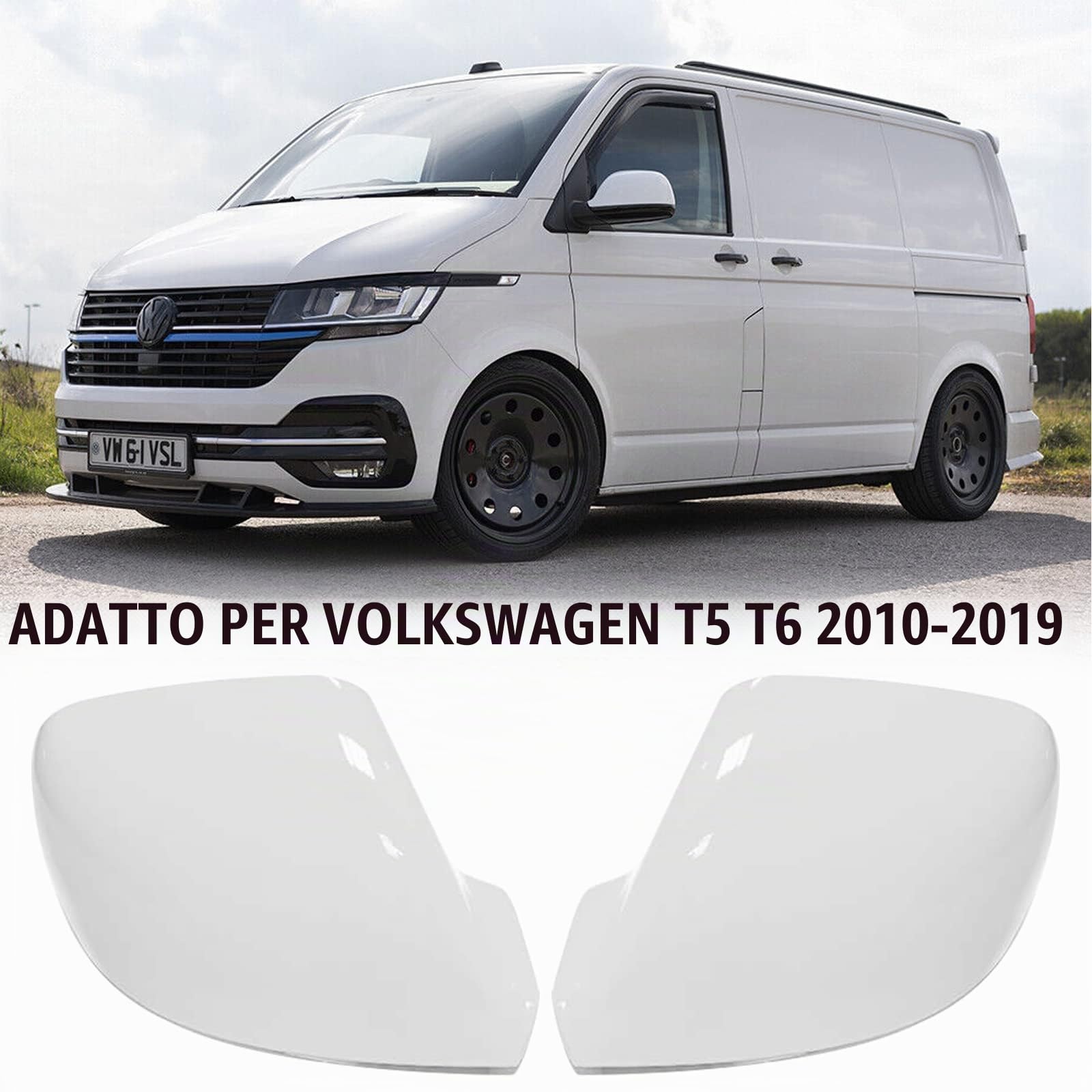 1 Paio Calotte per Specchietti Retrovisori Auto per VW T5/T6/Transporter Caravelle 2010-2019, Calotte per Specchietti Retrovisori Esterni, Alloggiamenti per Specchietti Esterni Lucide (Bianco)