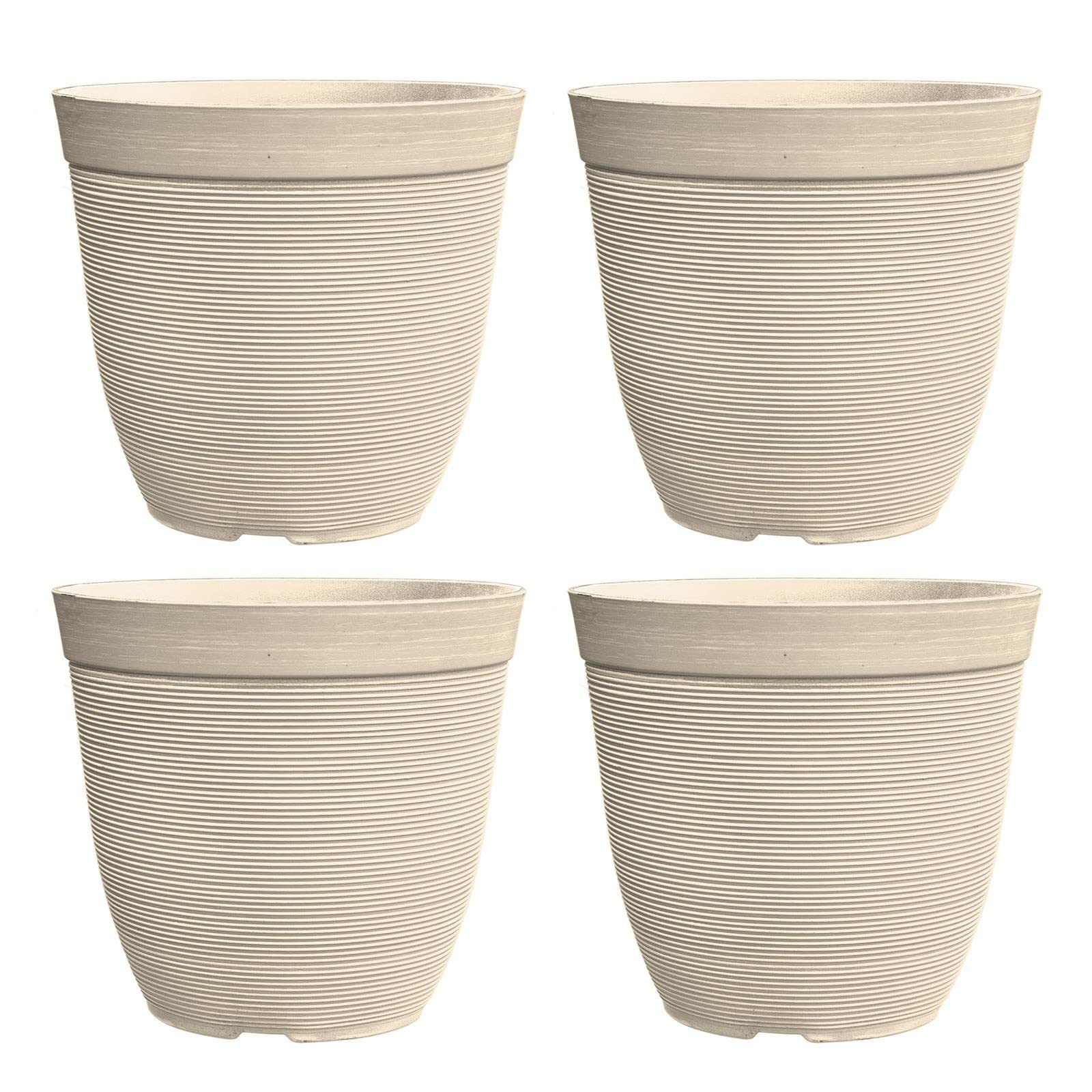 Simpa Beige Rustic Ridge Plastic Planter Pots - Set Of 4 Pots - 28Cm (H) X 30Cm Diameter