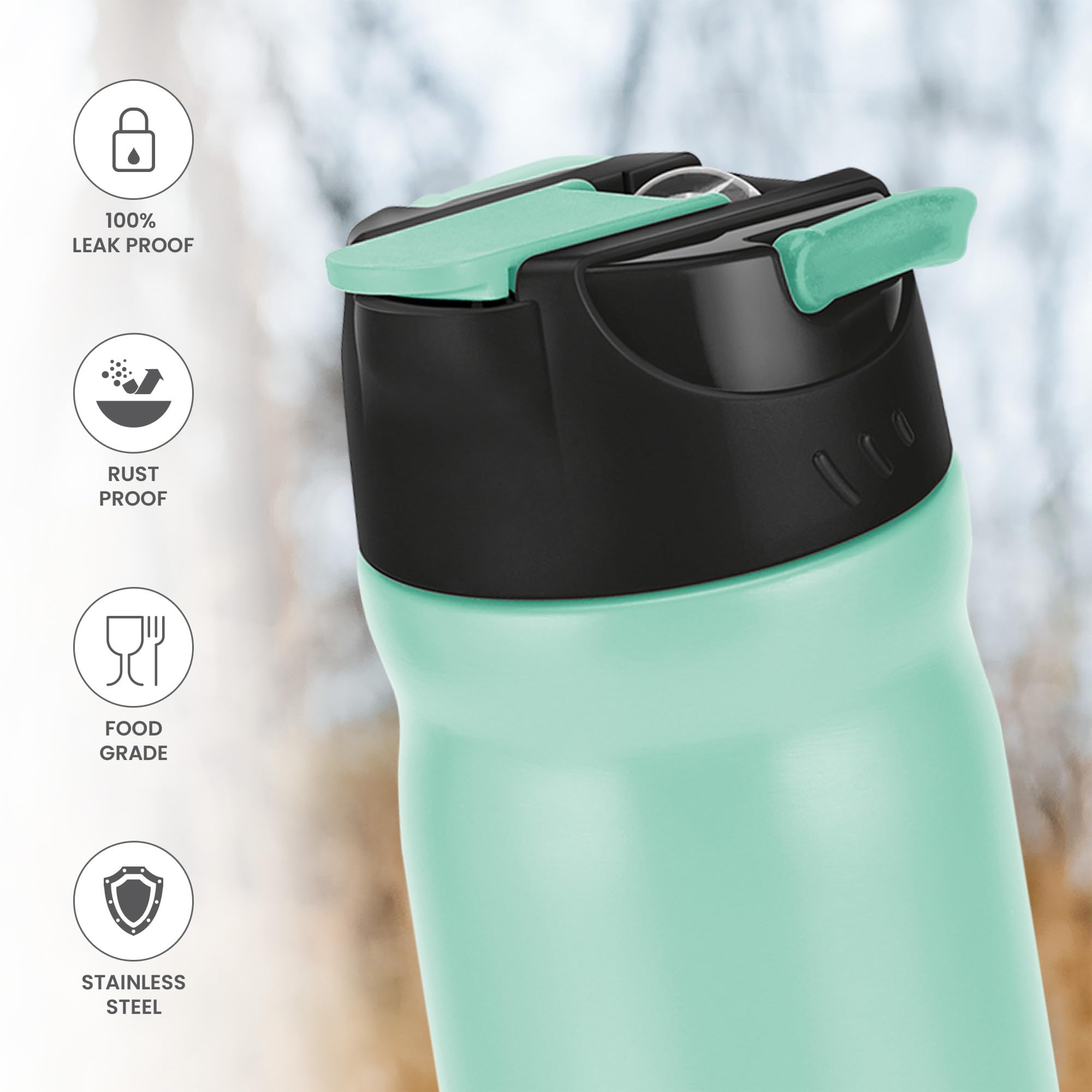 MILTON Max 600 Stainless Steel Sipper Water Bottle 500 ml, Single Walled, ISI Certified I Leak Proof Lid, Rust Proof I for School, Office, Gym I Aqua Green — Amazon image 2