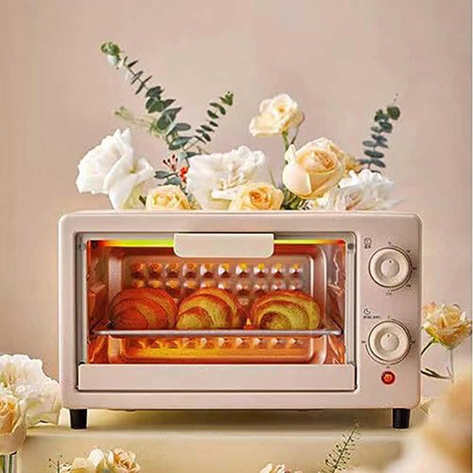 Horno de convección Mini de 10L, pequeño Horno eléctrico doméstico Multifuncional, Horno de Cocina portátil para Hornear Pan, Galletas, Pizza, tostar & Asar a la Parrilla, Rosa