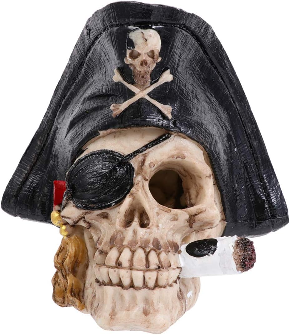 balacoo Fish Tank Aquarium Decoration Skull Pirate Fish Tank Head Skeleton Aquarium Cave Landscape Aquarium Decorations