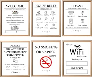 Kacenamo 6 Unframed Wall Art Print for Air bnb, Vacation Home Rental Room Decor, Welcome Kit Signs, Wifi Sign for Guest, House Rules, Turn Off Light&AC, No Smoking or Vaping, Do Not Flush (11"×14")