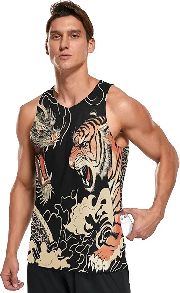 JHKKU Men's Quick Dry Sports Tank Tops for Gym Athletic Fitness Running Workout Beach Sleeveless Shirts with Pocket