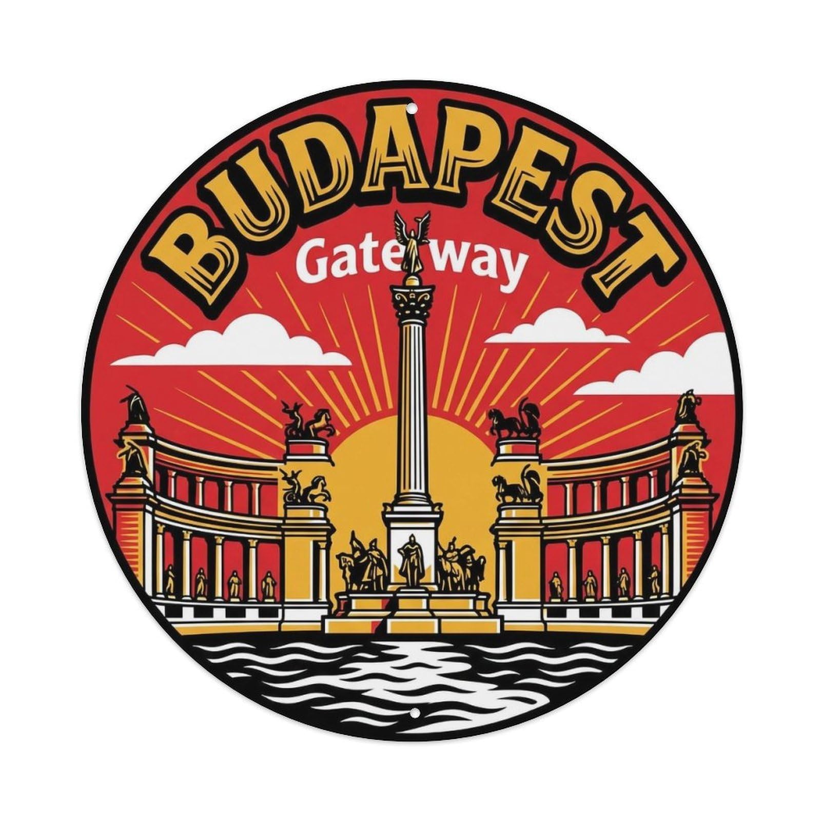 Vintage Travel Budapest Hungary Gateway Vintage Metal Tin Sign Plaque Wall Decor for Cafe, Club Bar, Office, Garden Metal Poster 8x8Inch