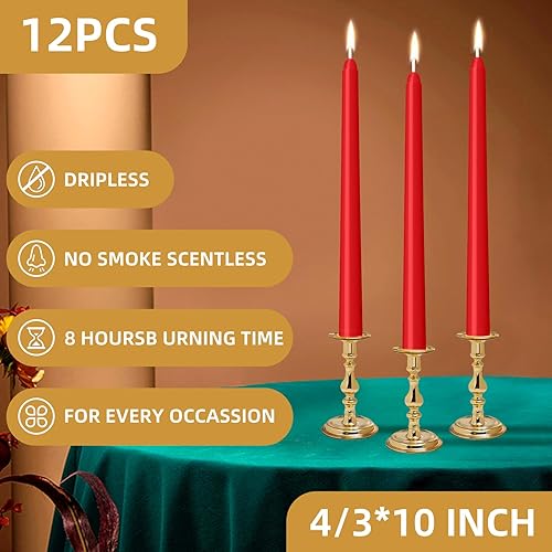 Miniatura 93 de Paquete de 4 velas cónicas naranjas de 10 pulgadas, sin goteo, sin humo y sin perfume, 8 horas de combustión, ideales para bodas, cenas y decoración