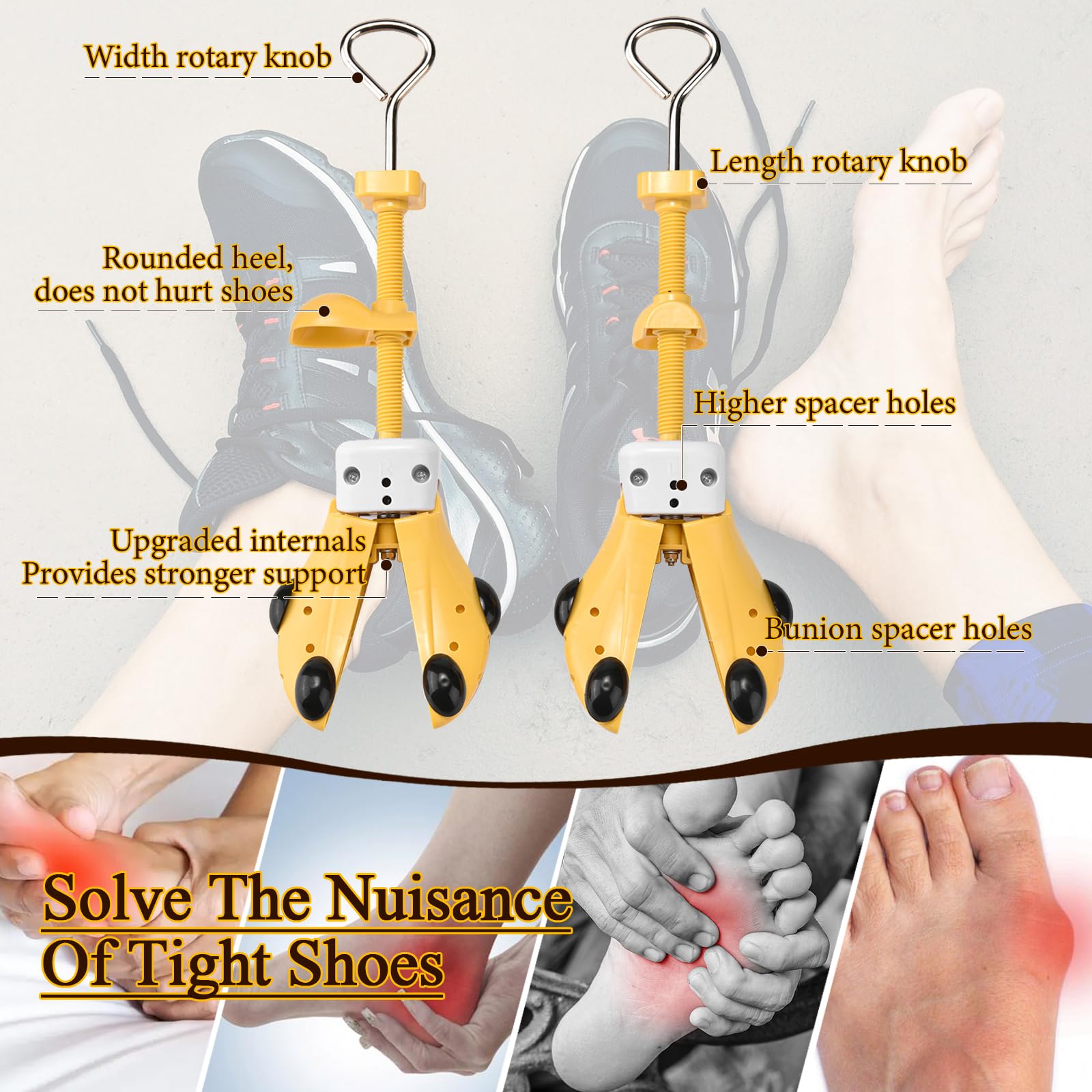 Estirador de zapatos para mujeres y hombres, pies anchos, par de expansores de zapatos, ancho ajustable, longitud y empeine