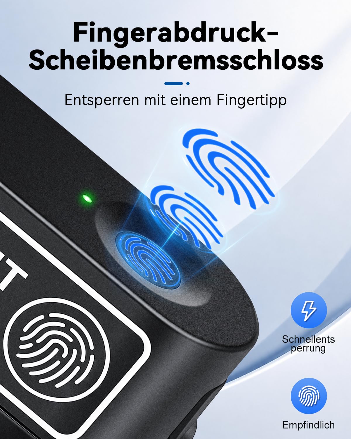 ZEXMTE Fingerabdruck-Motorrad-Alarm-Schloss, 120 dB USB C, wiederaufladbar, Anti-Diebstahl-Alarm, Scheibenbremsschloss