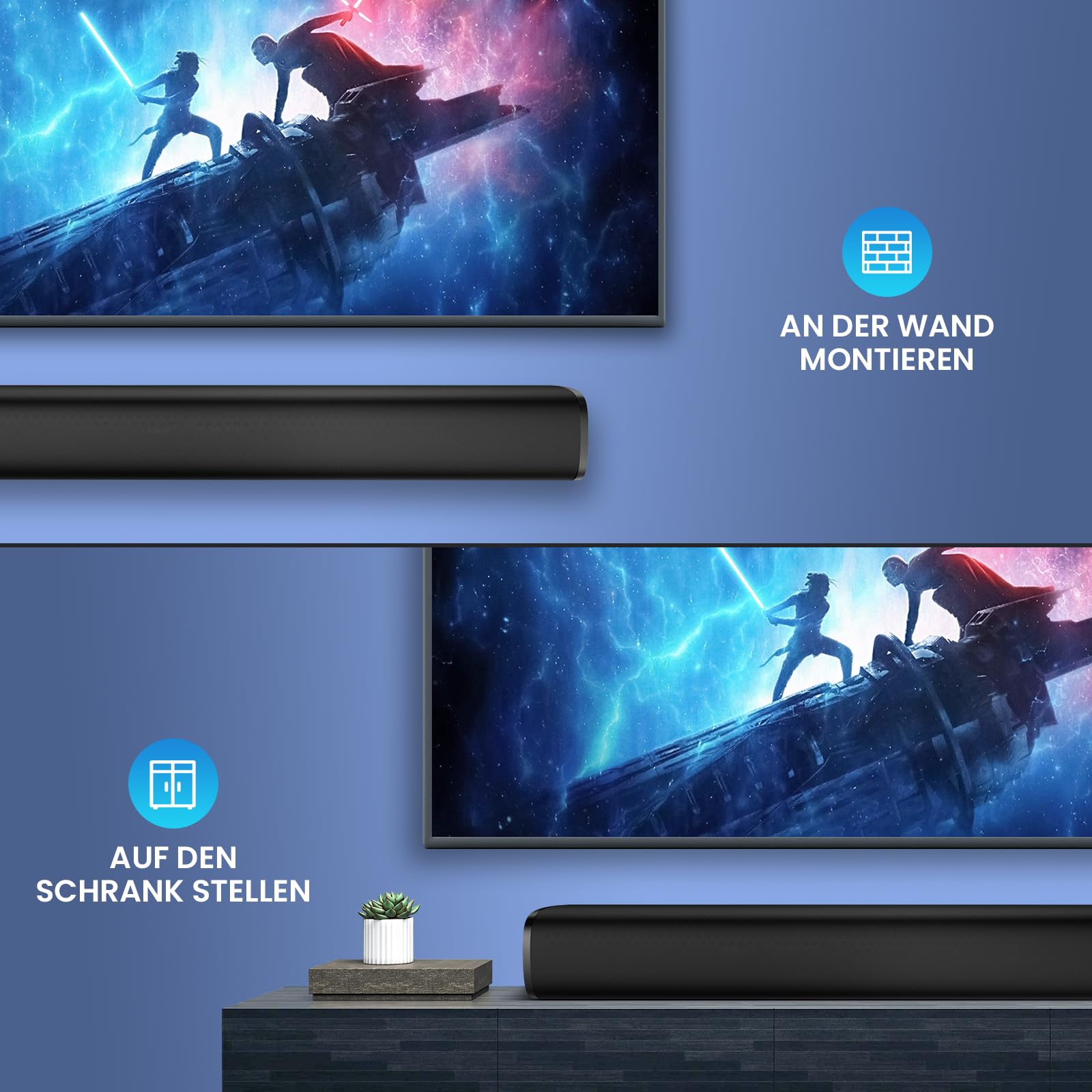 Soundbar for TV, 56 W Speakers with Bluetooth 5.3/ARC/Optical/AUX Inputs - Wall Mountable Home Theatre Surround Sound System Small Sound Bar for TV/PC/Gaming/Gift