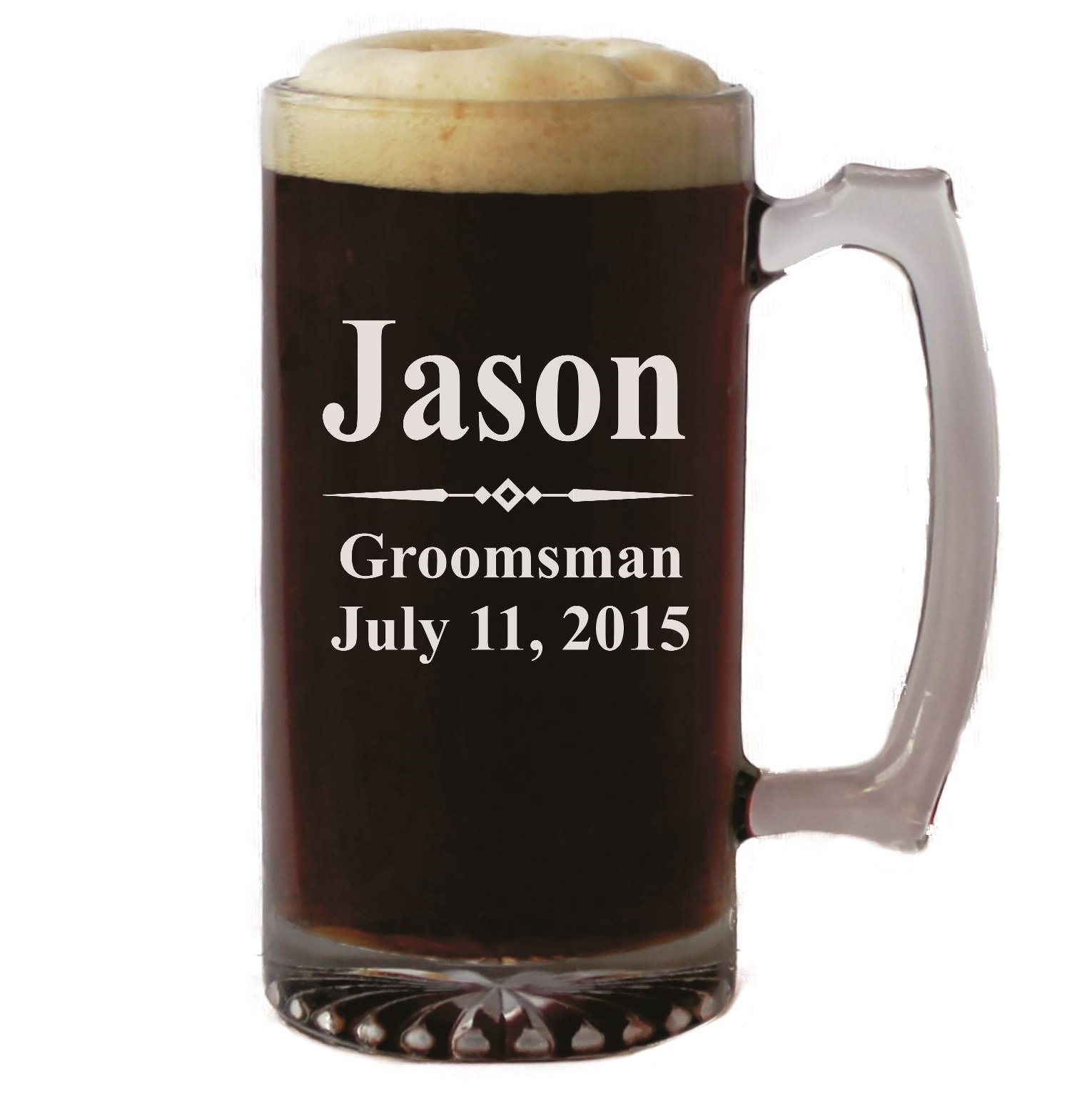 Personalized Beer Mug 16 oz - Wedding Party Groomsmen Father's Day Housewarming Gifts - Custom Engraved Monogram Drinkware Glassware Barware Etched for Free