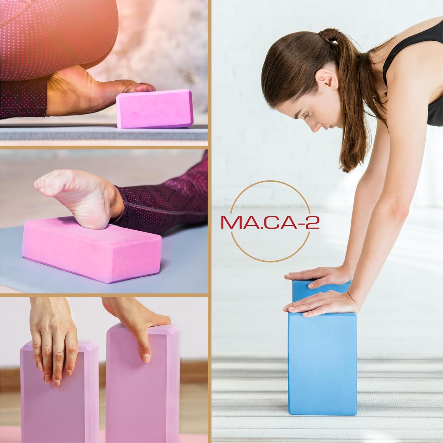 Set di mattoncini Yoga in schiuma EVA, leggeri e resistenti, antiscivolo, ideali per Pilates, stretching, meditazione e riabilitazione, Facili da pulire, adatti a principianti e avanzati BLU
