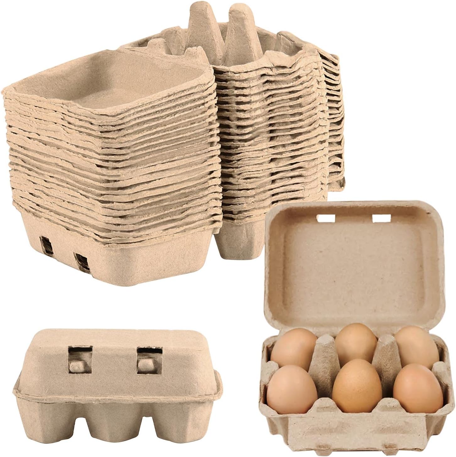 JAPCHET 50 Pack Egg Cartons for Chicken Eggs 6 Count, Paper Pulp Egg Carton Cheap Bulk, Pulp Fiber Egg Tray Holder Biodegradable Egg Carton for Family, Farm, Market