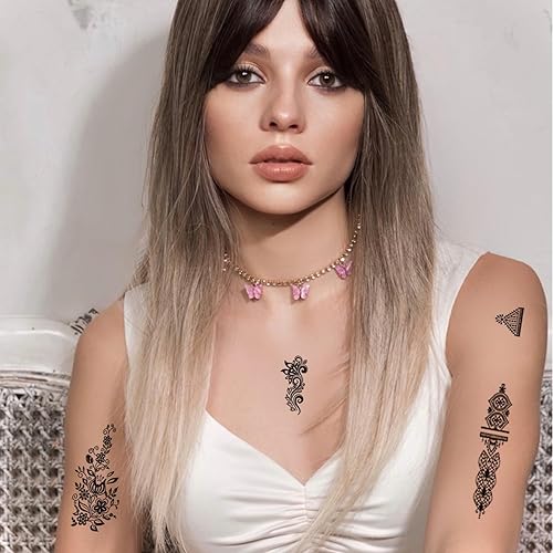 Miniatura 7 de 8 hojas de calcomanías temporales negras para tatuaje, exquisito patrón de encaje, fiesta de boda, fiesta, festivo, para mujeres y niñas, bricolaje