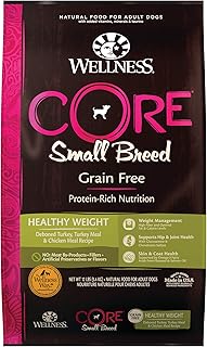 Wellness CORE Grain-Free High-Protein Small Breed Dry Dog Food, Natural Ingredients, Made in USA with Real Meat (Adult, Healthy Weight, 12-Pound Bag)