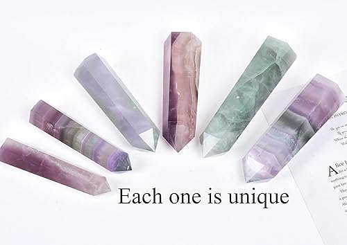 Miniatura 3 de AMOYSTONE Obelisco de fluorita de lavanda, torre grande de varita de cristal curativo, 6 columnas facetadas, terapia de meditación de chakras de