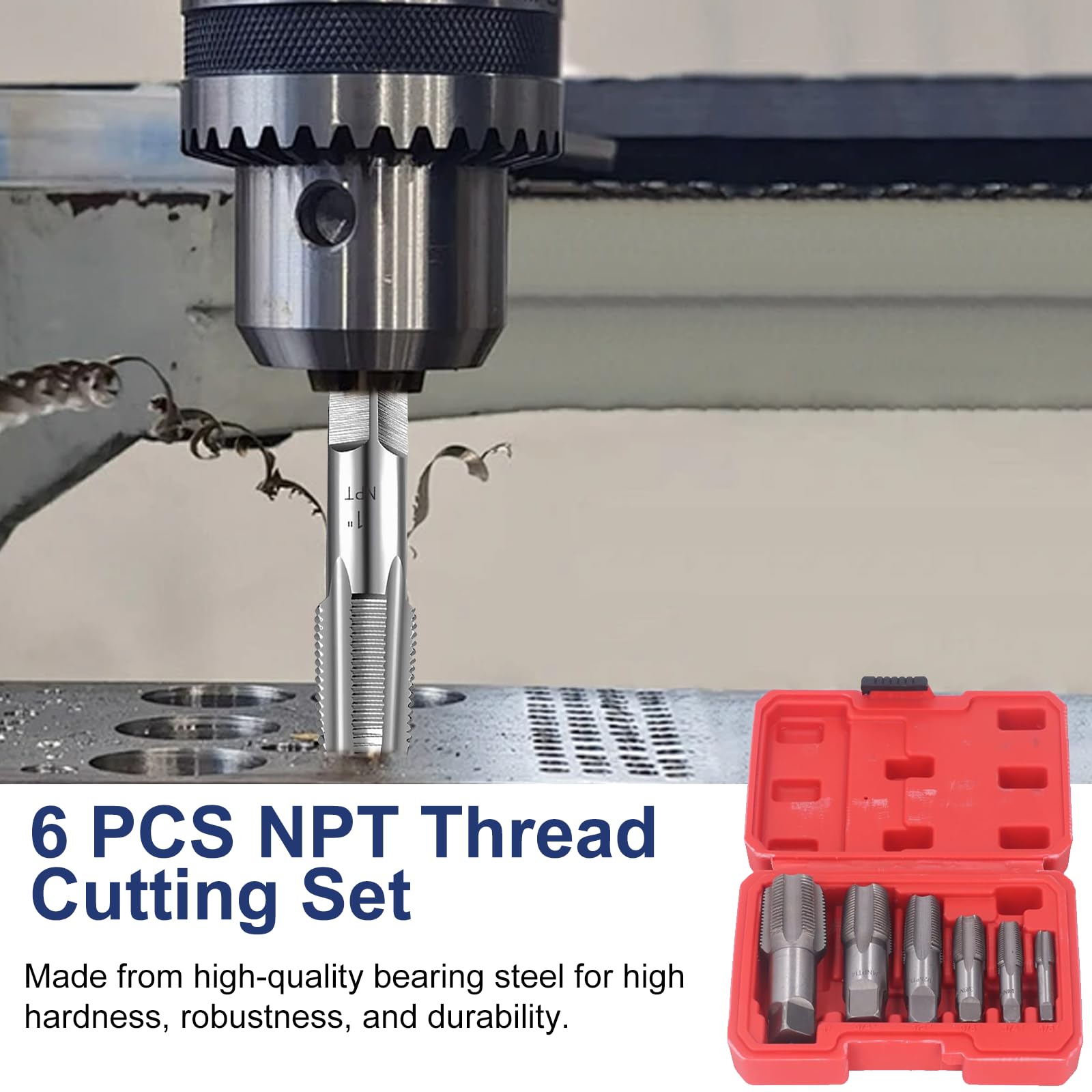 Set di 6 maschi NPT, G1/8", G1/4", G3/8", G1/2", G3/4", G1", G3/4", G1", in acciaio al carbonio, per filettature precise, NPT, set di maschi per tubi diversi meccanici