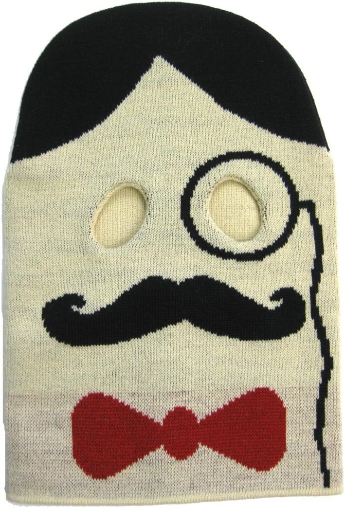 Halloween Winter Knit Snow Ski Mask Snowboard Hat Panda Burger (Mustache Bow Tie Man)