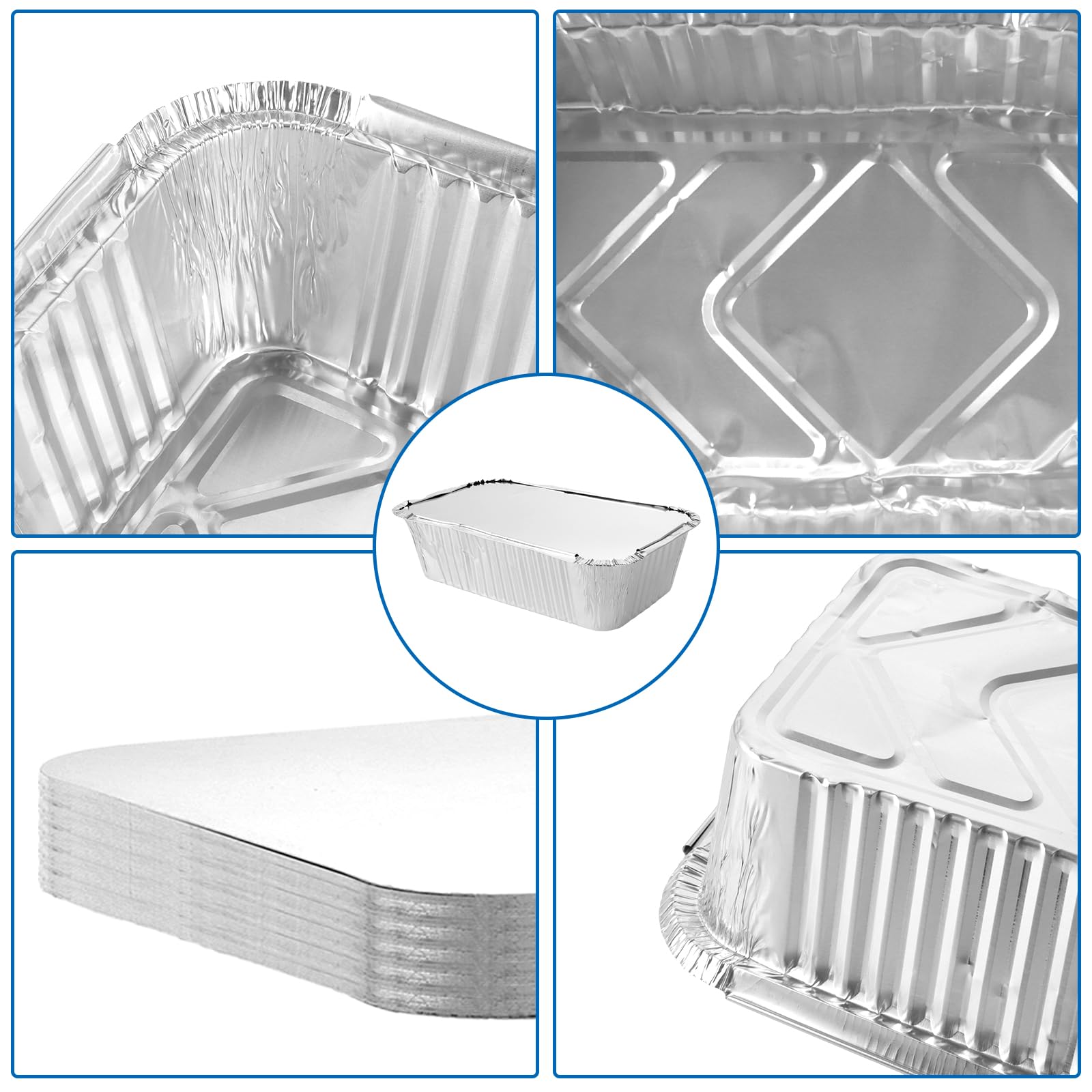 MIVIDE Lot de 30 barquettes aluminium couvercle - 1600 ml - 25 x 15,5 x 7,3 cm - Jetables - Alimentation, congélation, cuisson, barbecue