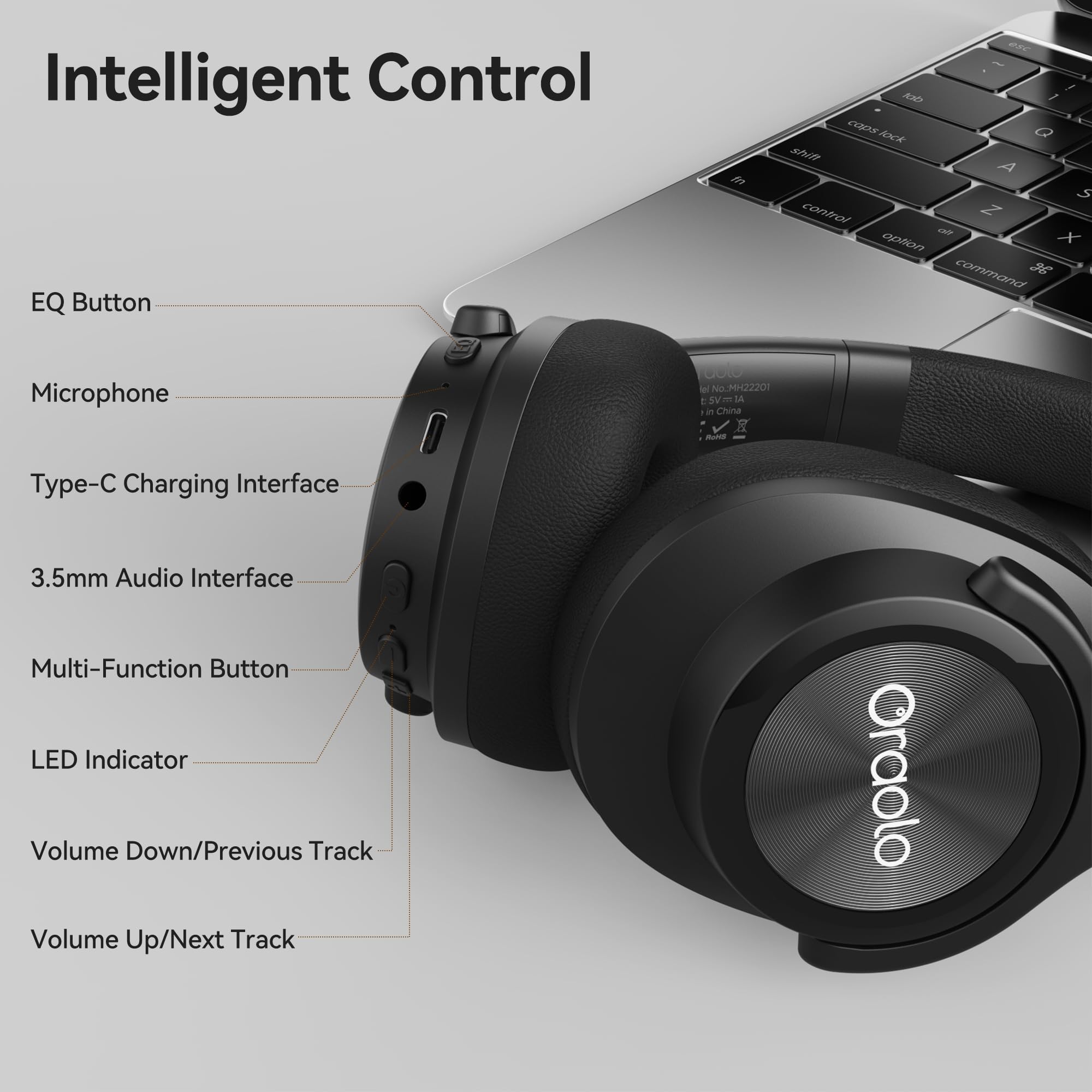 oraolo Bluetooth Kopfhörer, Kabellose Kopfhörer mit 3 EQ-Modi, Niedrige Latenz, HiFi-Stereo, Faltbar, Leicht, 70 Stunden Spielzeit, Tiefer Bass für Zuhause, Büro, Handy, PC