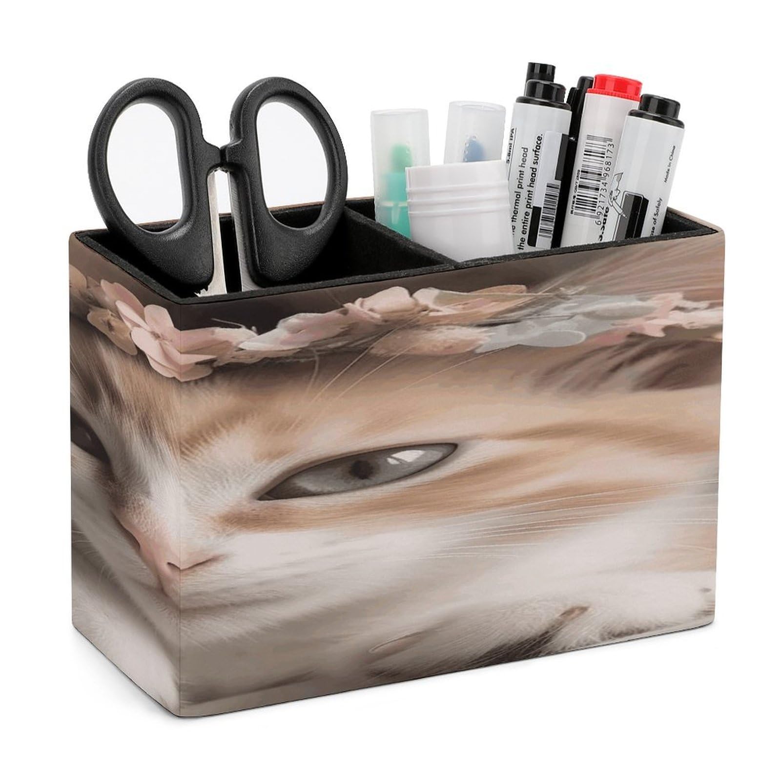 Porte-stylos en cuir et organiseur de bureau chat aux finitions premium