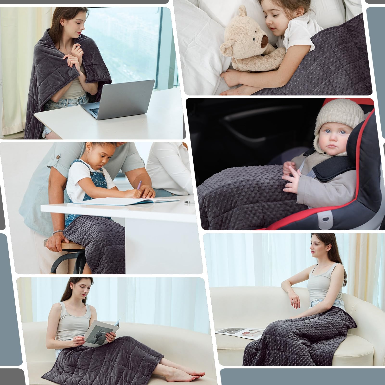 YUSRA Manta con peso de 6 libras, 40 x 47 pulgadas, manta de viaje de terciopelo suave para adultos, color gris oscuro